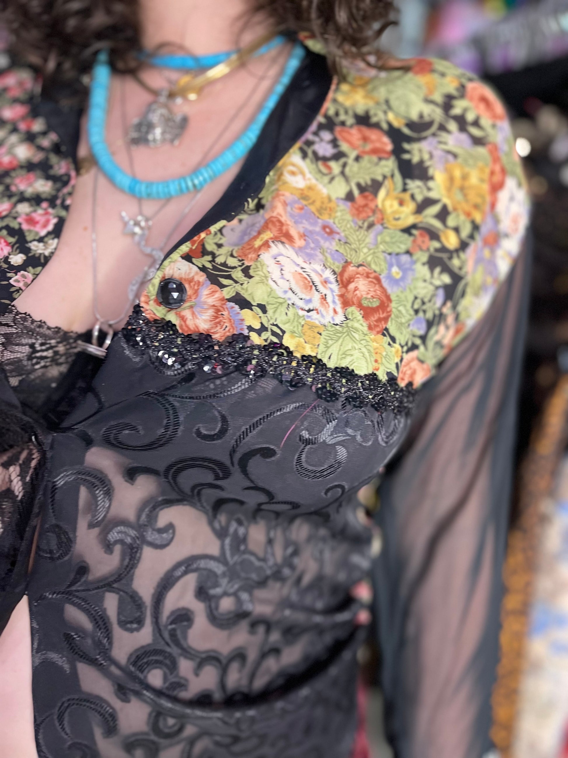 Vintage 90s Mix Print Semi Sheer Blouse - Spark Pretty