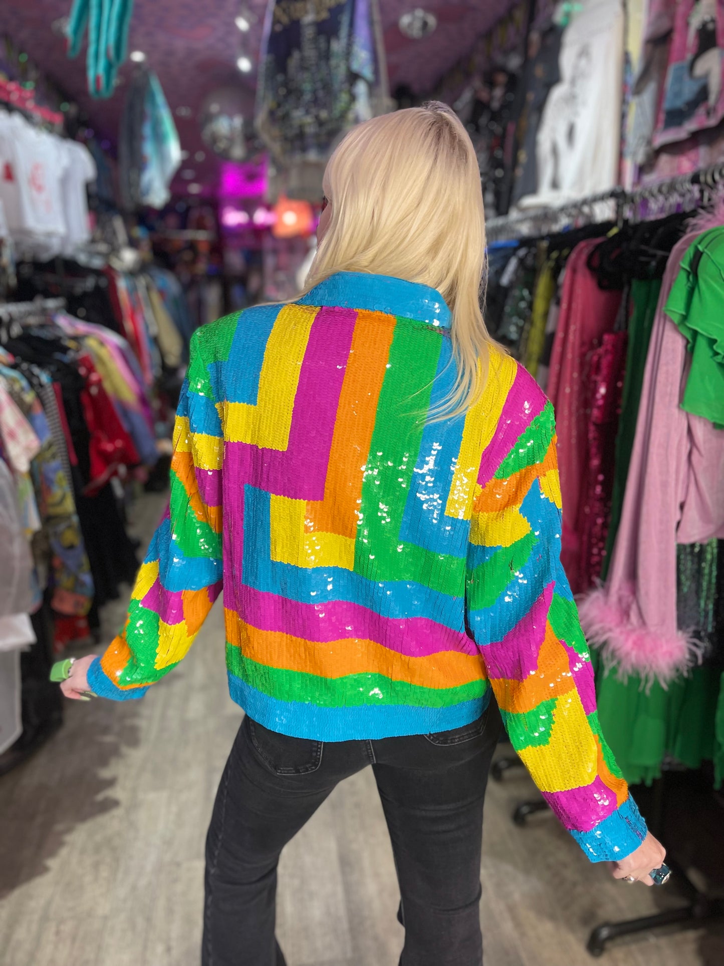 Vintage 90s Sequin Rainbow Stripe Jacket