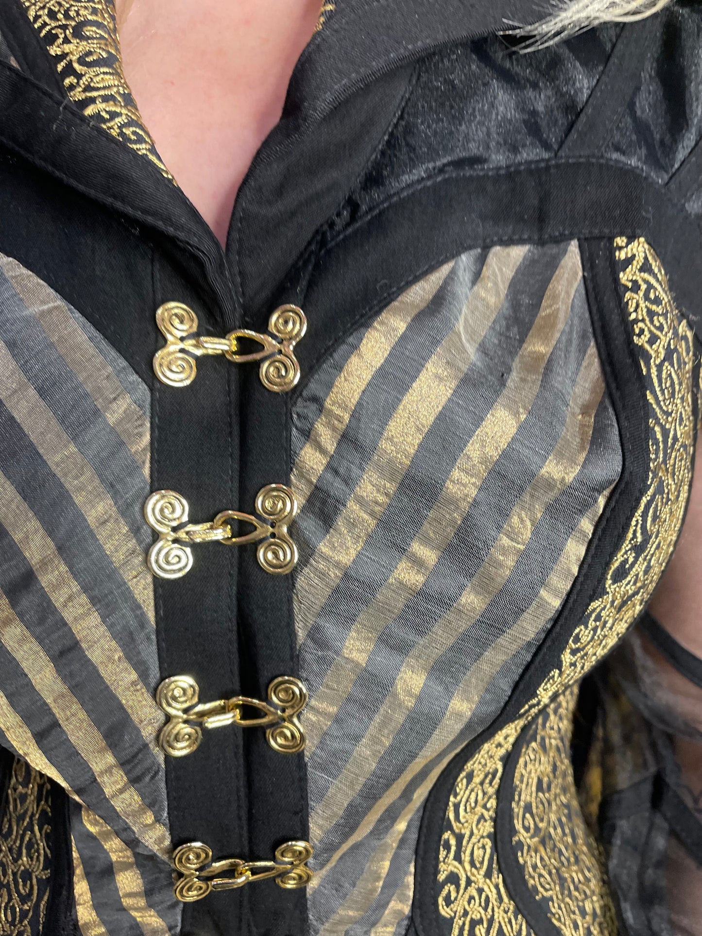 Vintage 90s Gold and Black Status Print Peplum Jacket