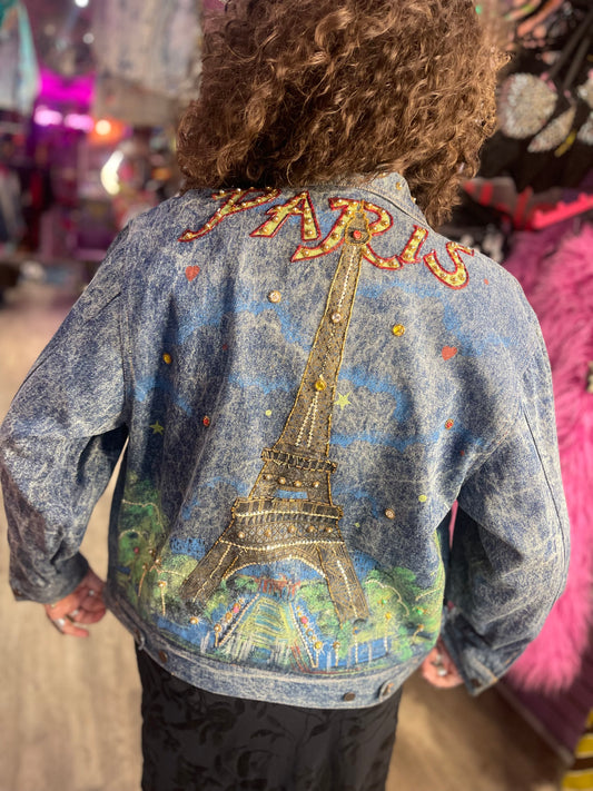 Vintage 80s Painted Paris Jean Jacket