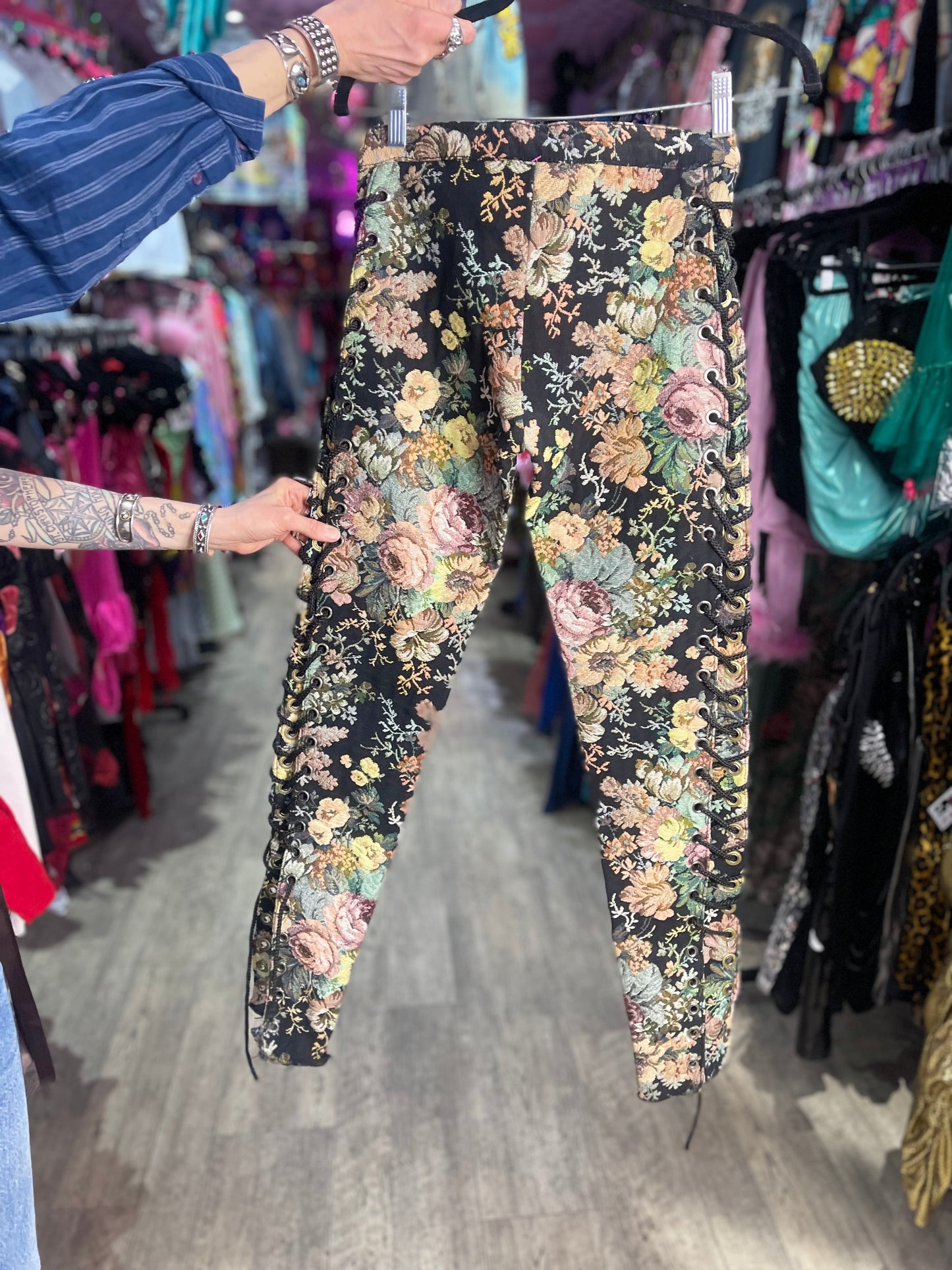 Vintage 90s RARE Lip Service Tapestry Lace Up Pants - Spark Pretty