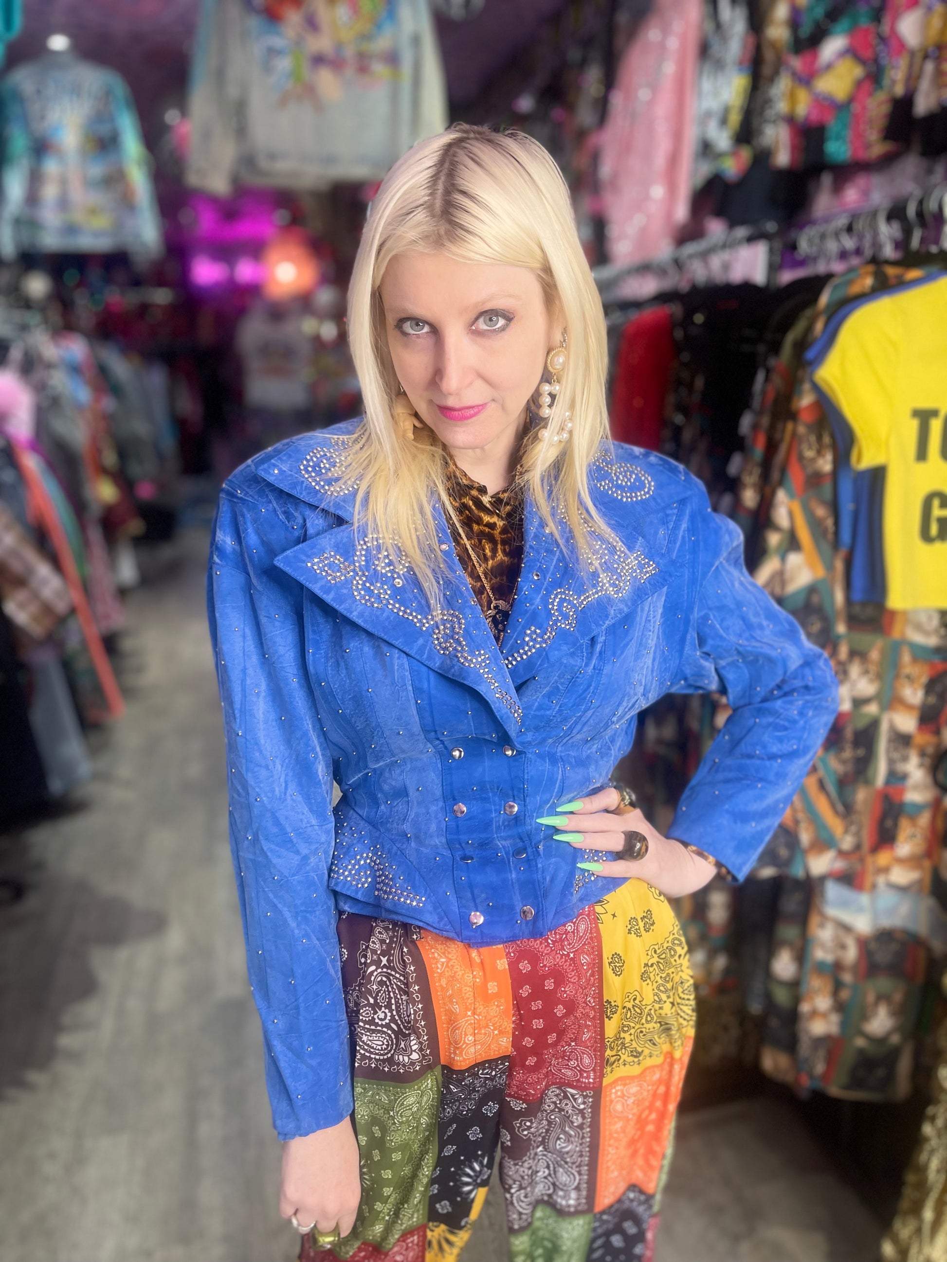 Vintage 90s Bedazzled Studded Blue Jacket - Spark Pretty
