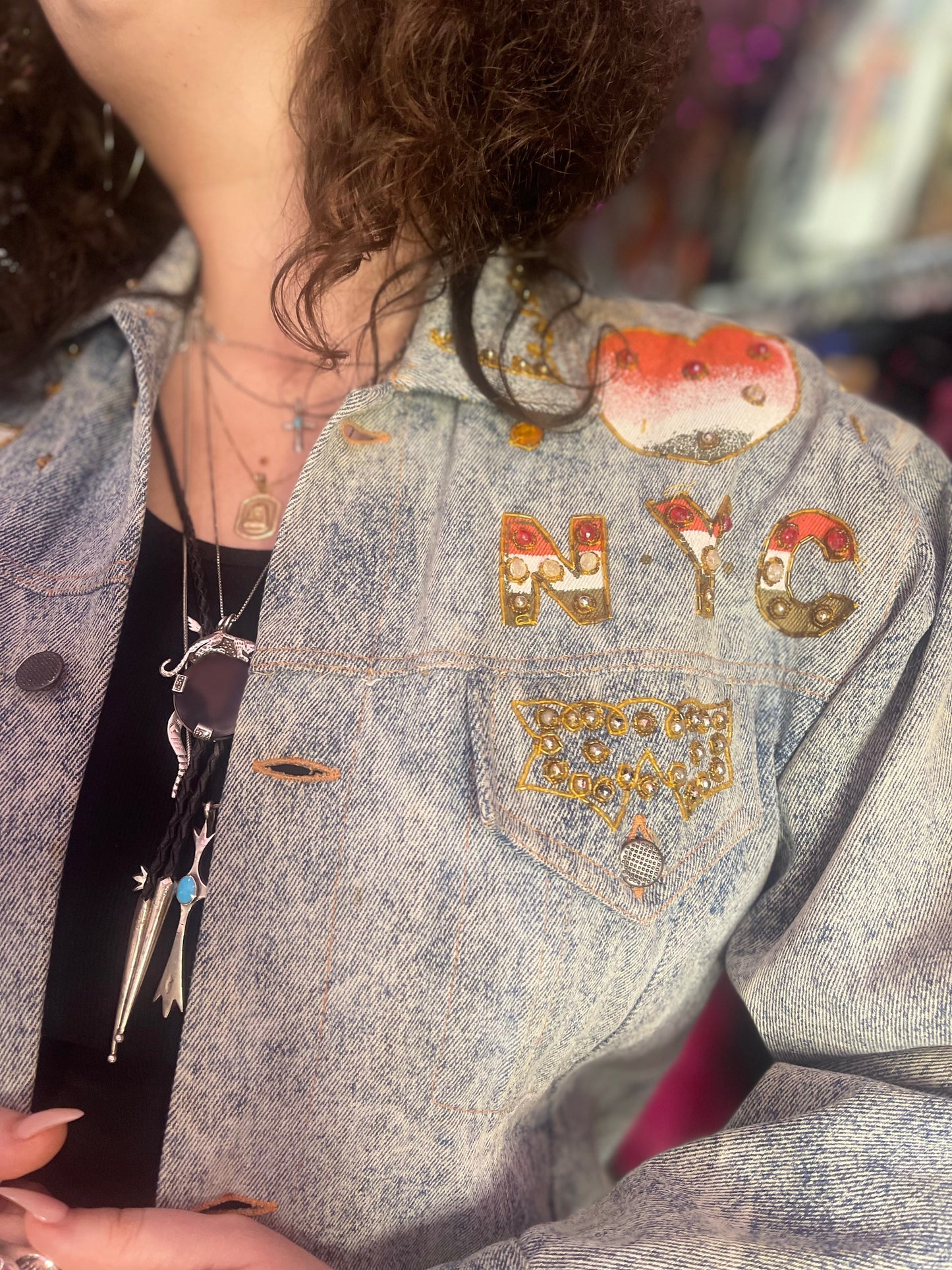 Vintage 80s Painted and Bedazzled New York Jean Jacket - Spark Pretty