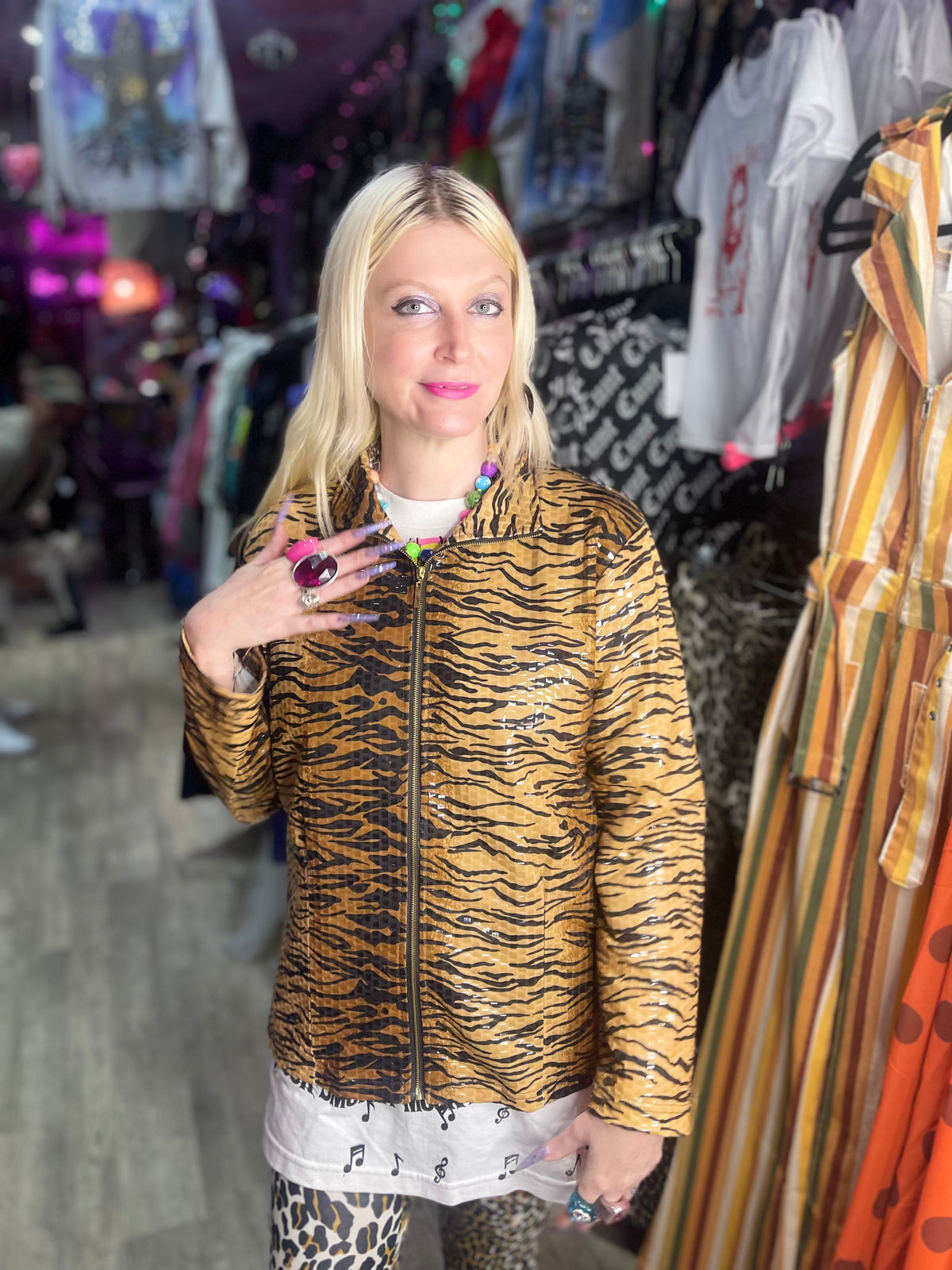 Vintage Y2K Tiger Print Shiny Jacket