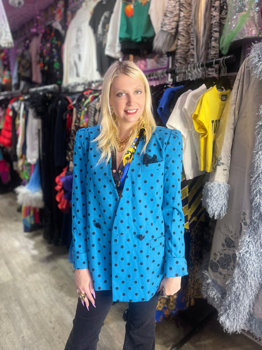 Vintage 90s Blue Polka Dot Blazer