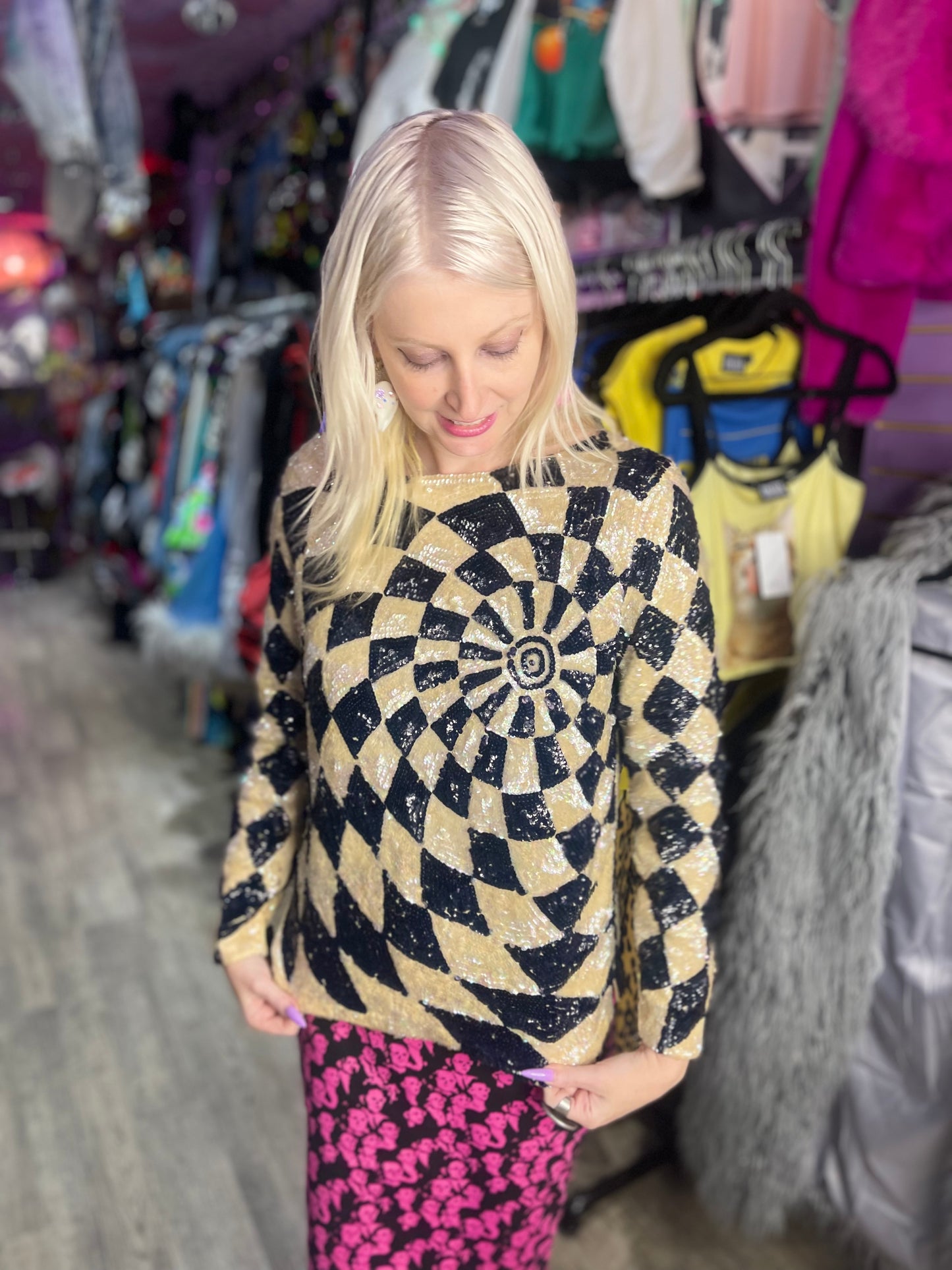 Vintage 70s Sequin Swirl Top