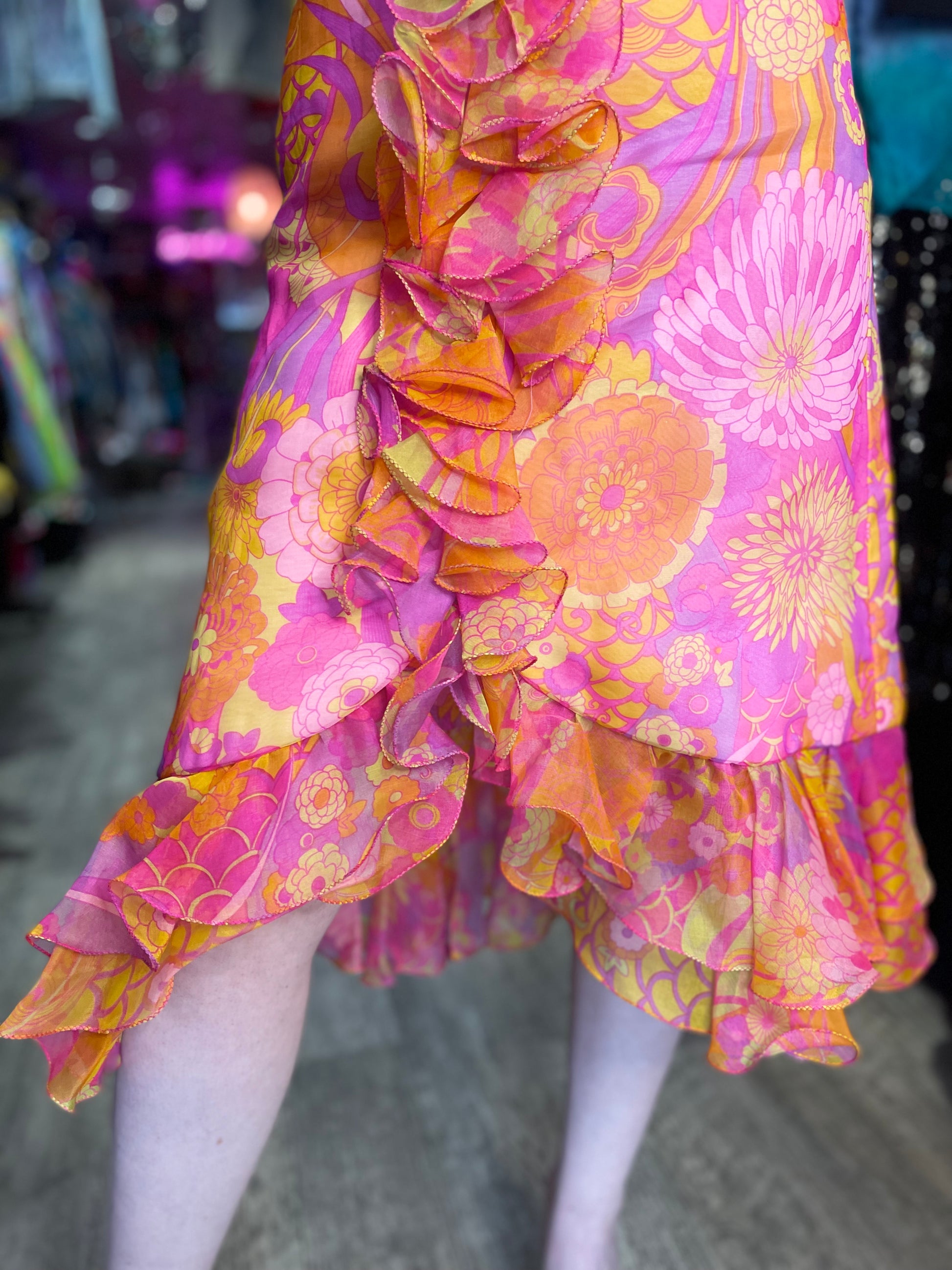Vintage 60s 70s Groovy Ruffle Midi Dress - Spark Pretty