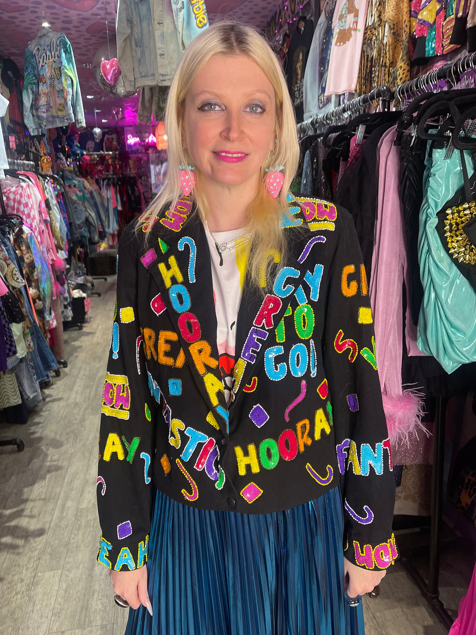 Vintage 90s Sequin Happy Words Denim Jacket - Spark Pretty