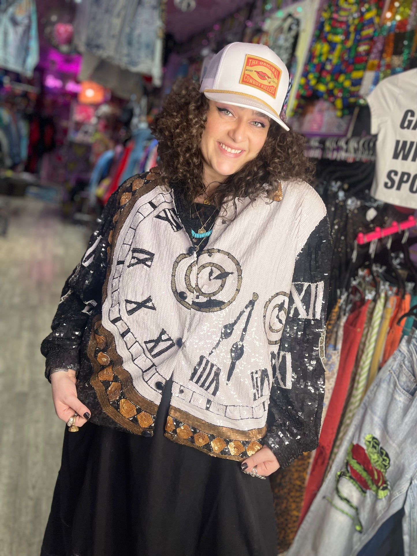 Vintage 90s Clock Sequin Encrusted Bomber Jacket - Spark Pretty