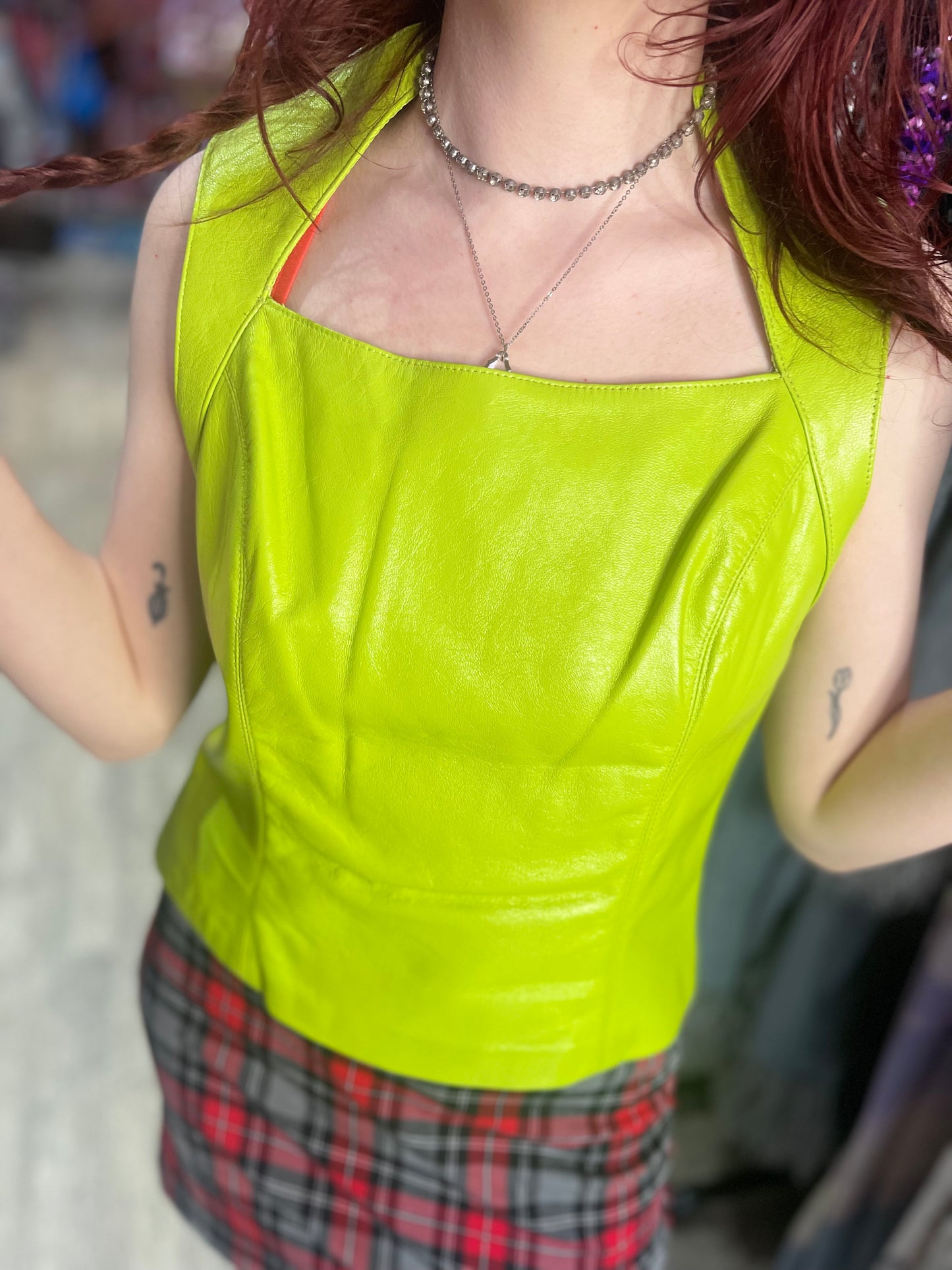 Vintage 90s Lime Green Leather Top