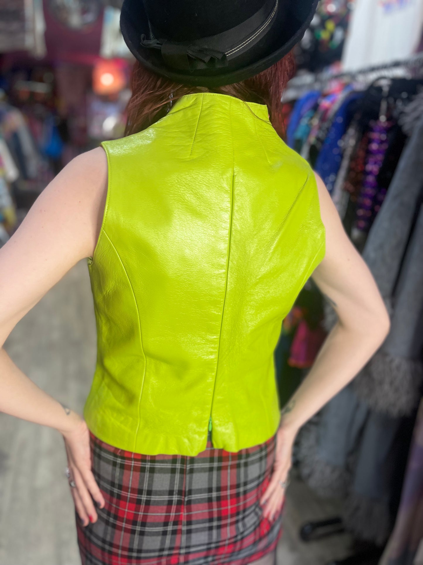 Vintage 90s Lime Green Leather Top