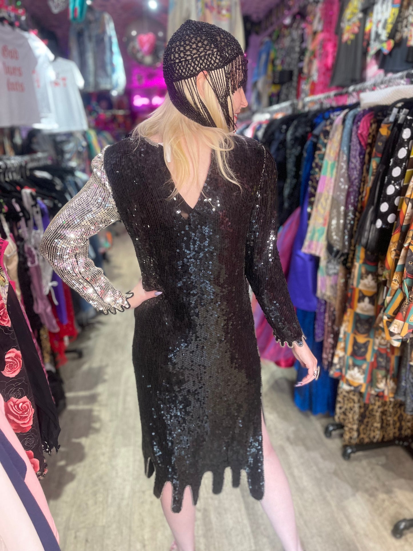 Vintage 80s Sequin Drip Style Dress - Spark Pretty