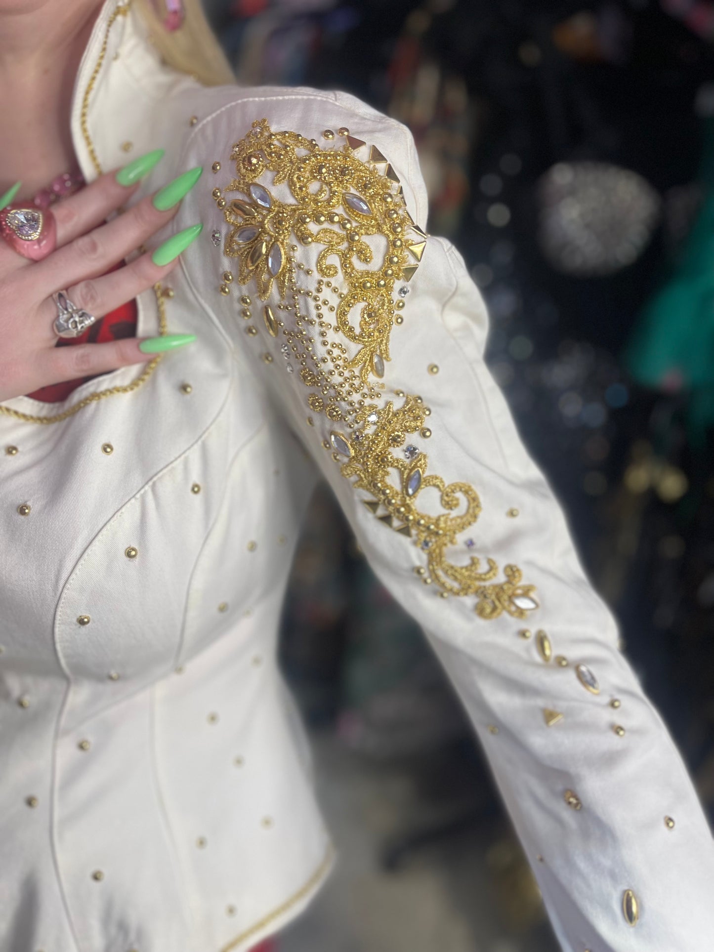 Vintage 80s Bedazzled White Dramatic Jacket - Spark Pretty
