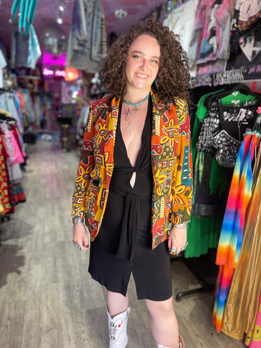 Vintage 90s Floral Silk Earth Tones Blazer