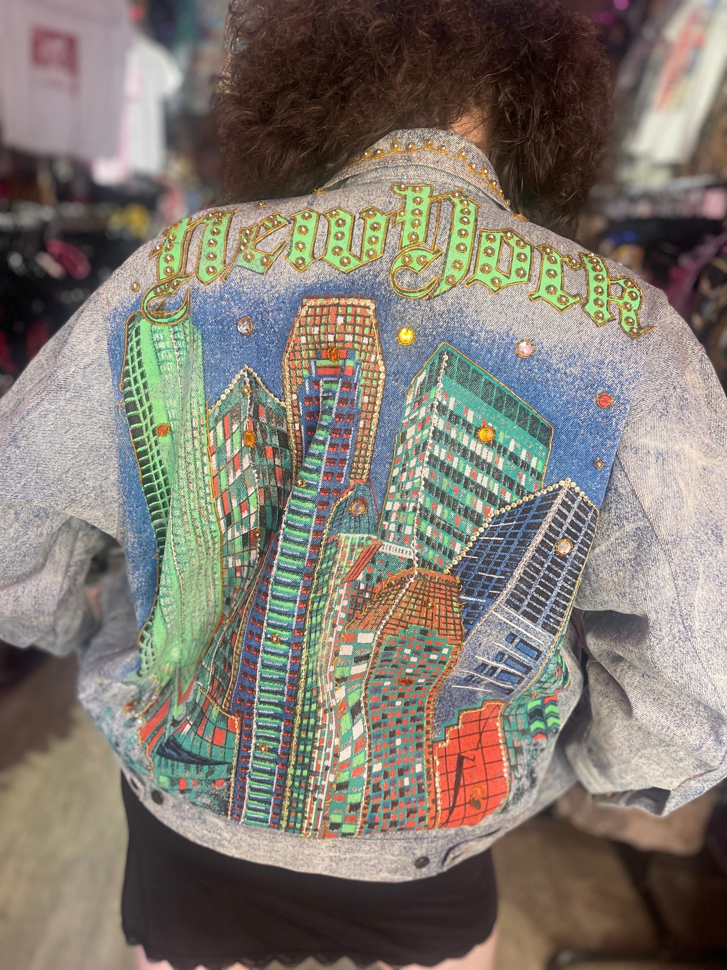 Vintage 80s Painted and Bedazzled New York Jean Jacket - Spark Pretty