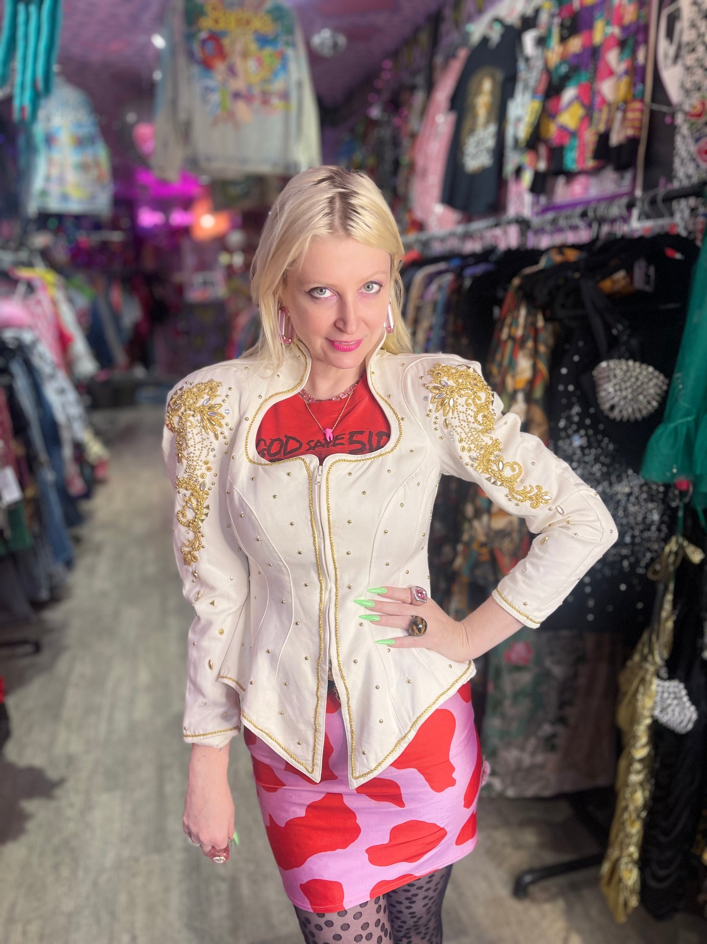Vintage 80s Bedazzled White Dramatic Jacket - Spark Pretty
