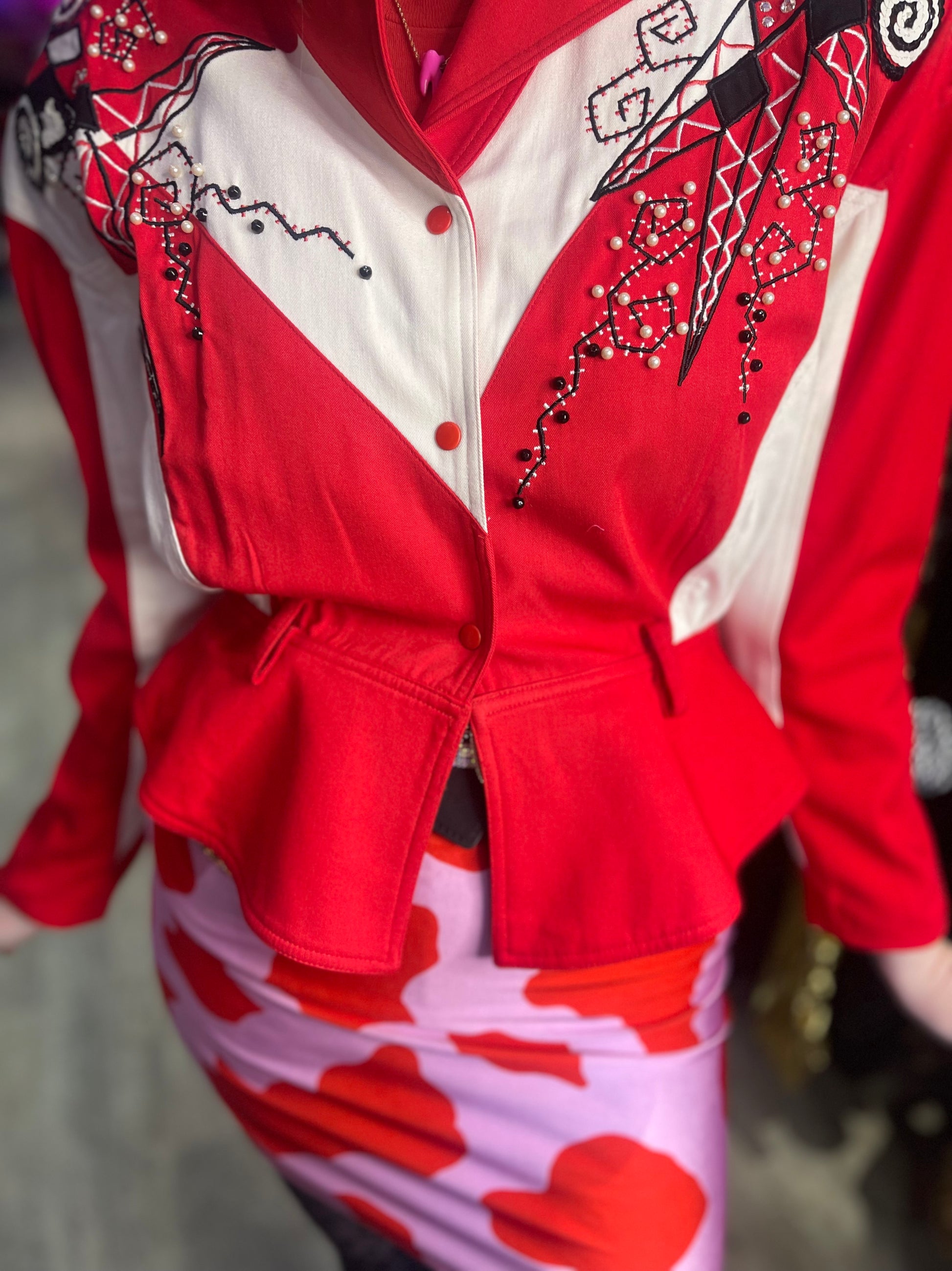 Vintage 90s Bedazzled Studded Red & White Jacket - Spark Pretty