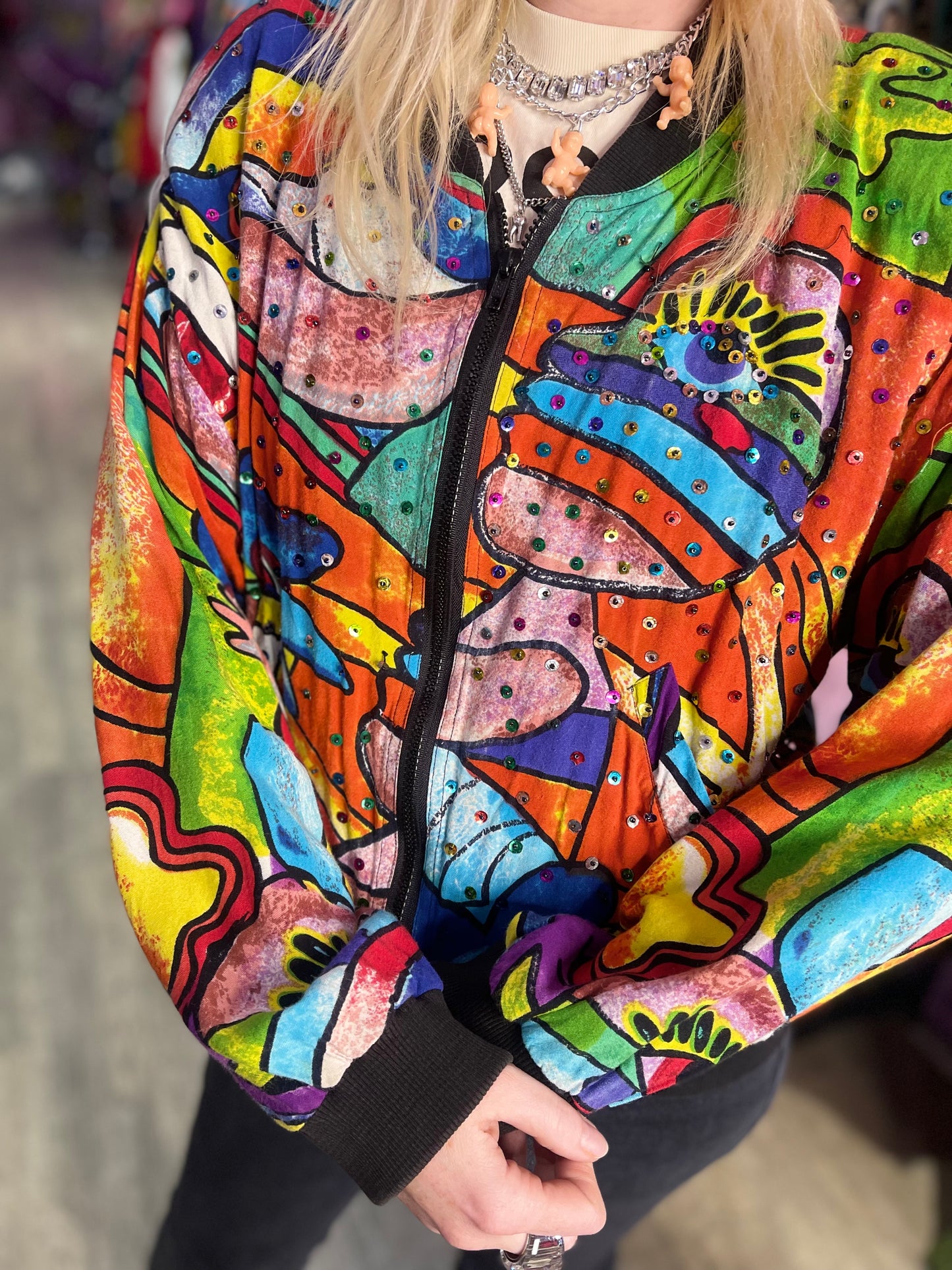 Vintage 90s Sequin Art Print Graphic Jacket - Spark Pretty