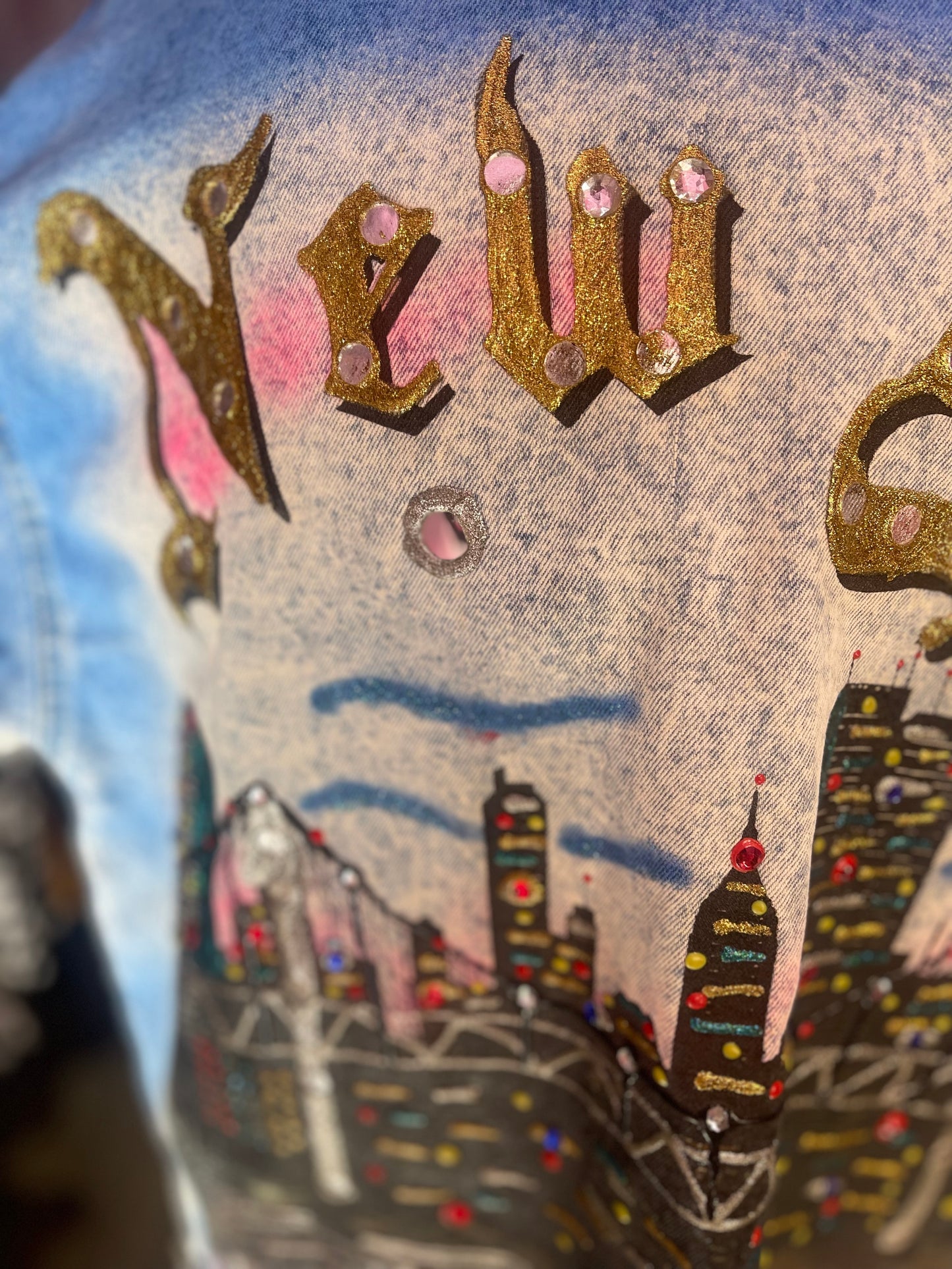 Vintage 80s Painted and Bedazzled New York Jean Jacket