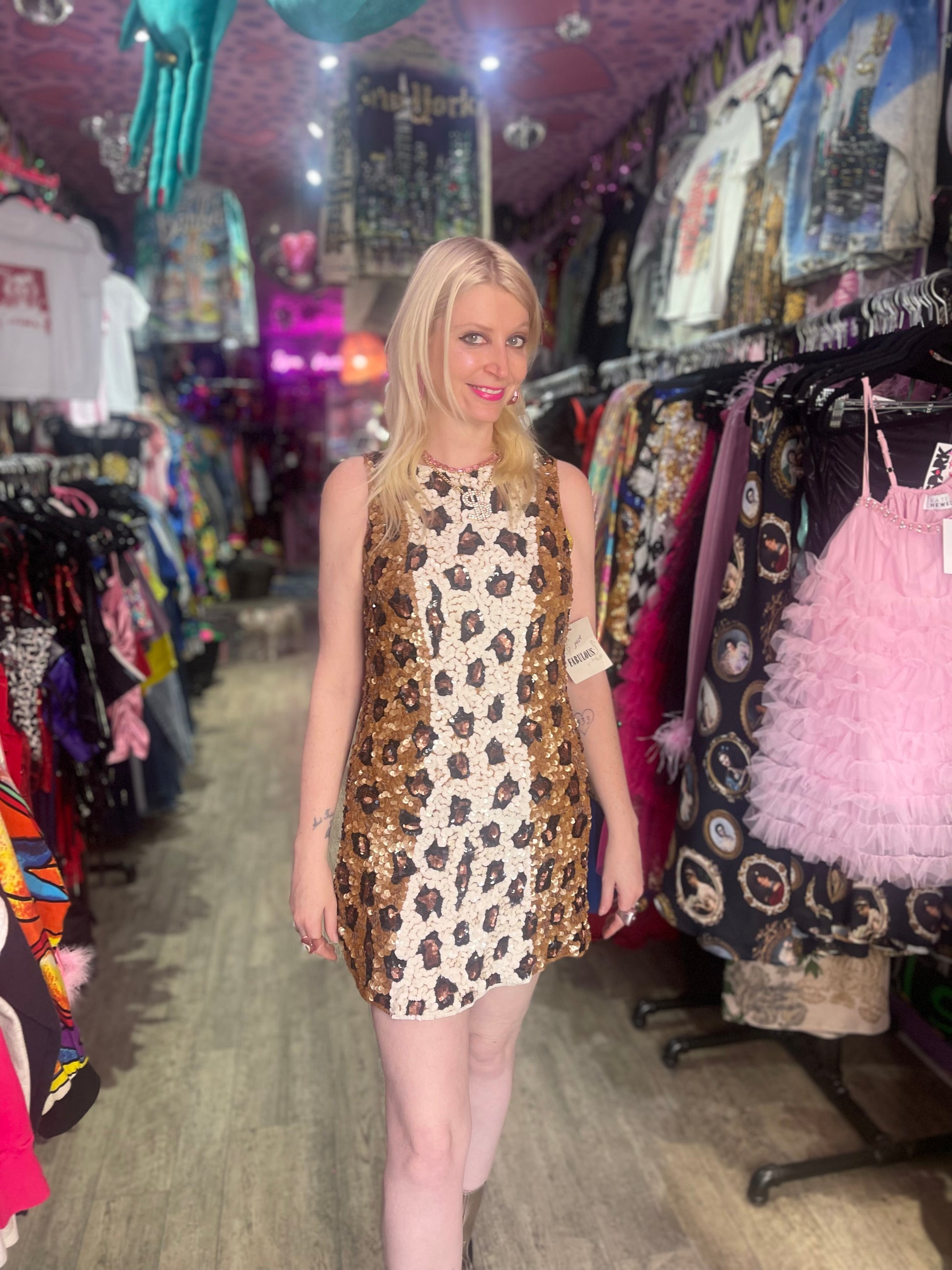 Vintage 90s Sequin Leopard Mini Dress - Spark Pretty