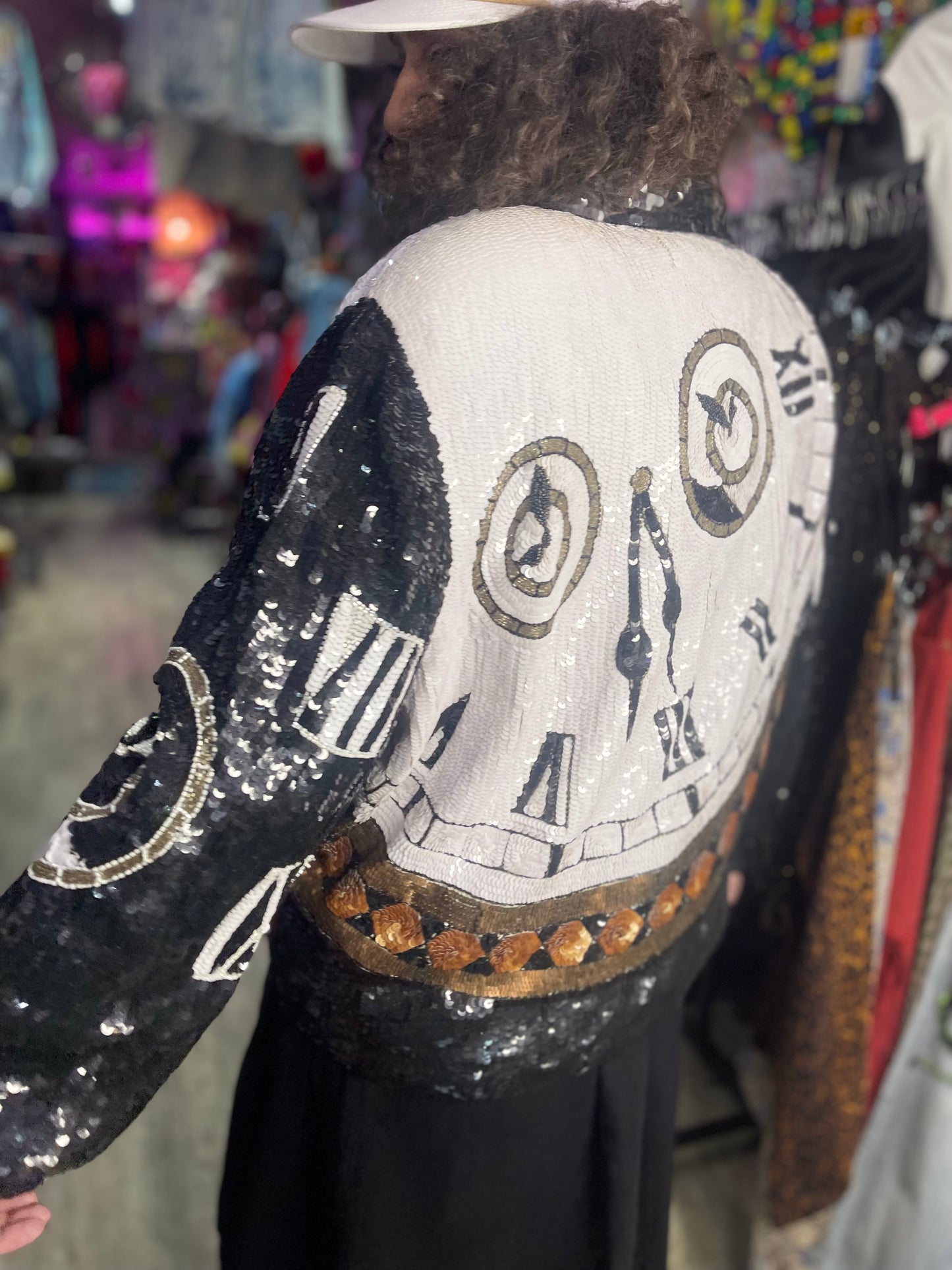 Vintage 90s Clock Sequin Encrusted Bomber Jacket - Spark Pretty
