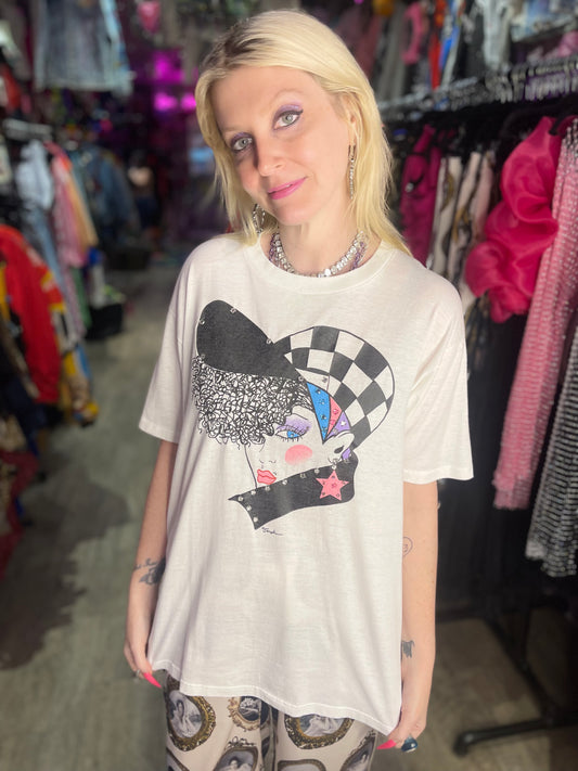 Vintage 80s New Wave Girl Bedazzled T-shirt
