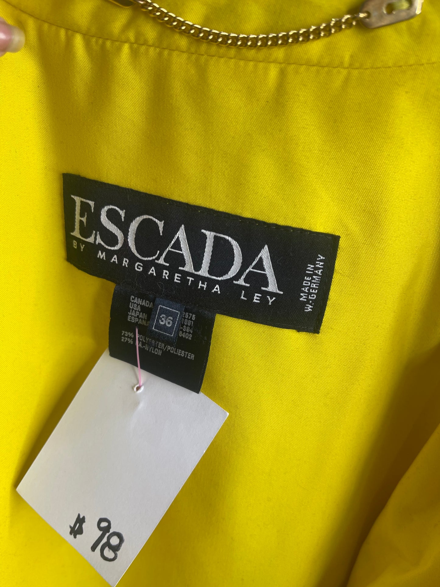 Vintage 90s Escada Yellow Trench Coat