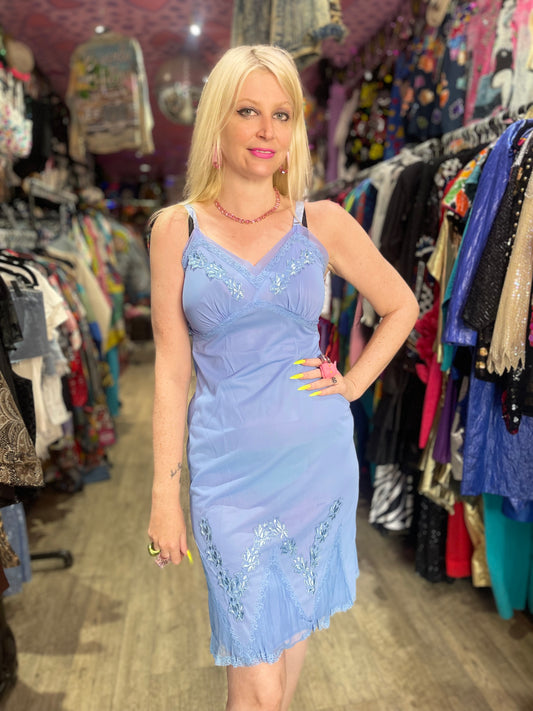 Vintage Babydoll Periwinkle Blue Lace Slip Dress