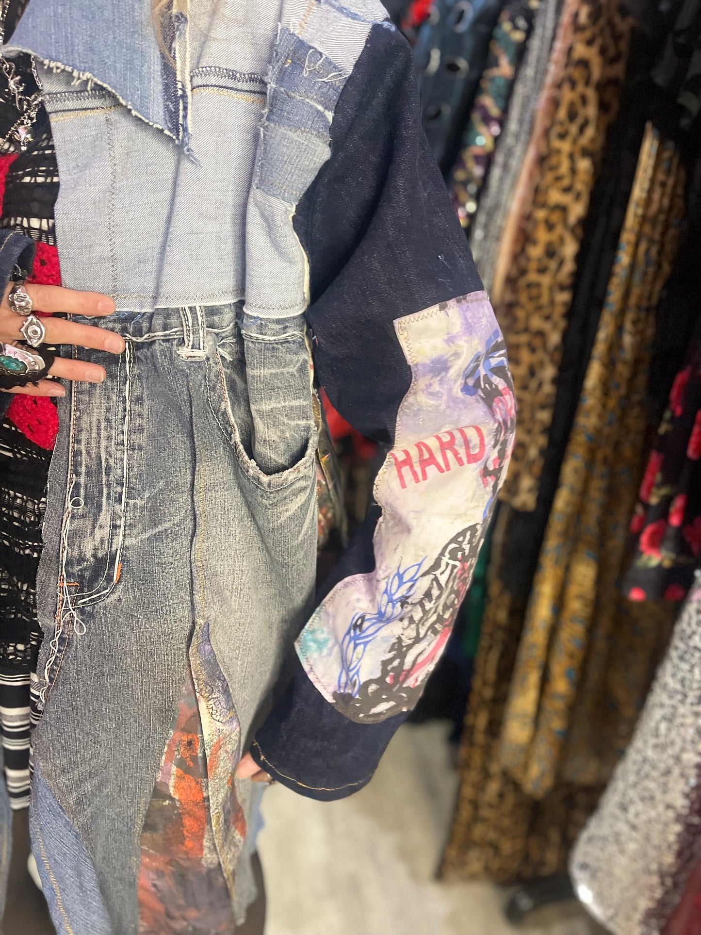 Vintage Y2K Denim Patchwork Duster