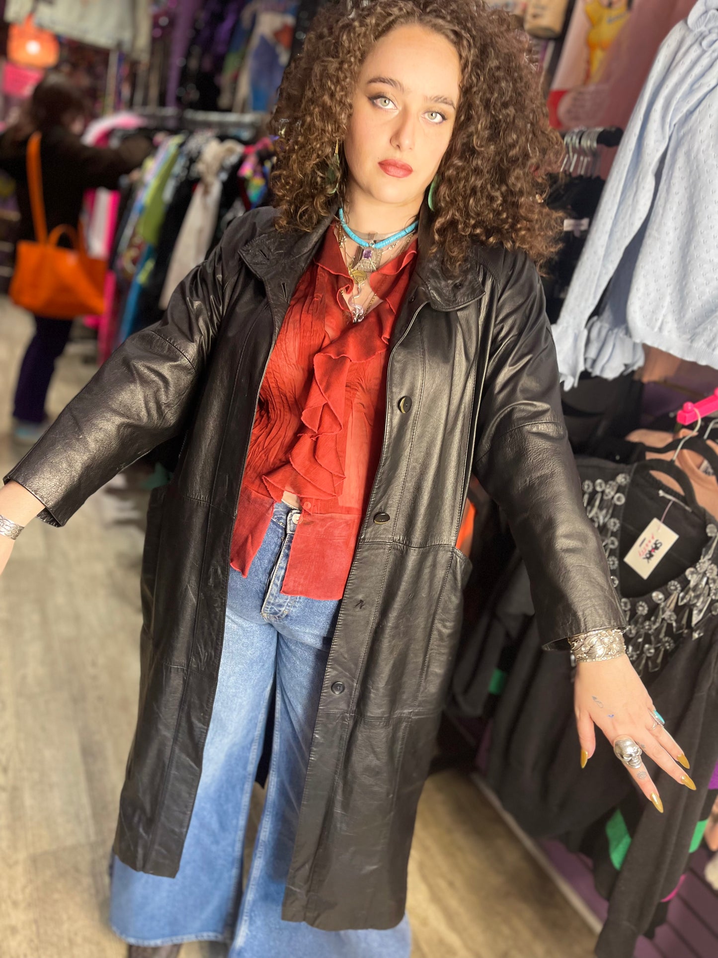 Vintage 90s Custom Made Leather Trench Coat