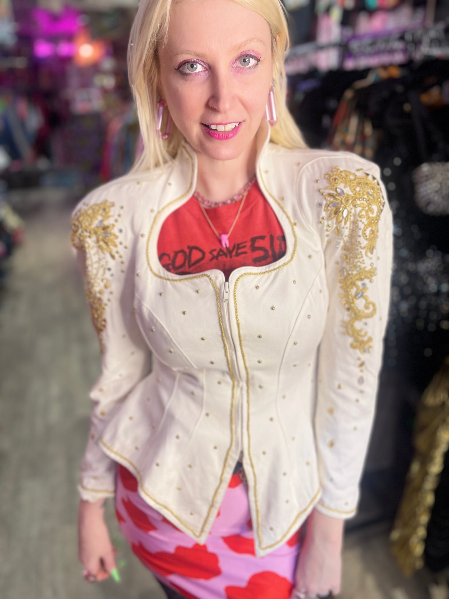 Vintage 80s Bedazzled White Dramatic Jacket - Spark Pretty