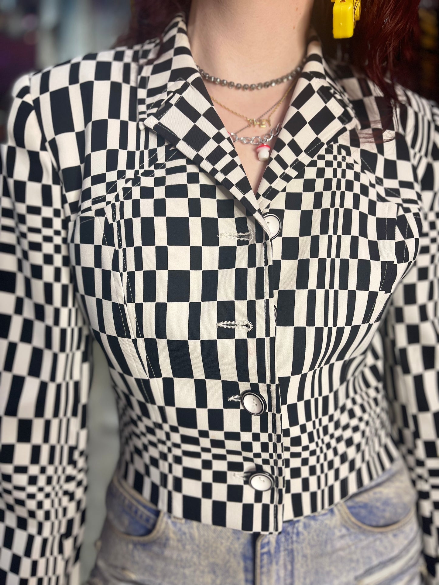 Vintage 90s Trippy Checkered Cropped Jacket