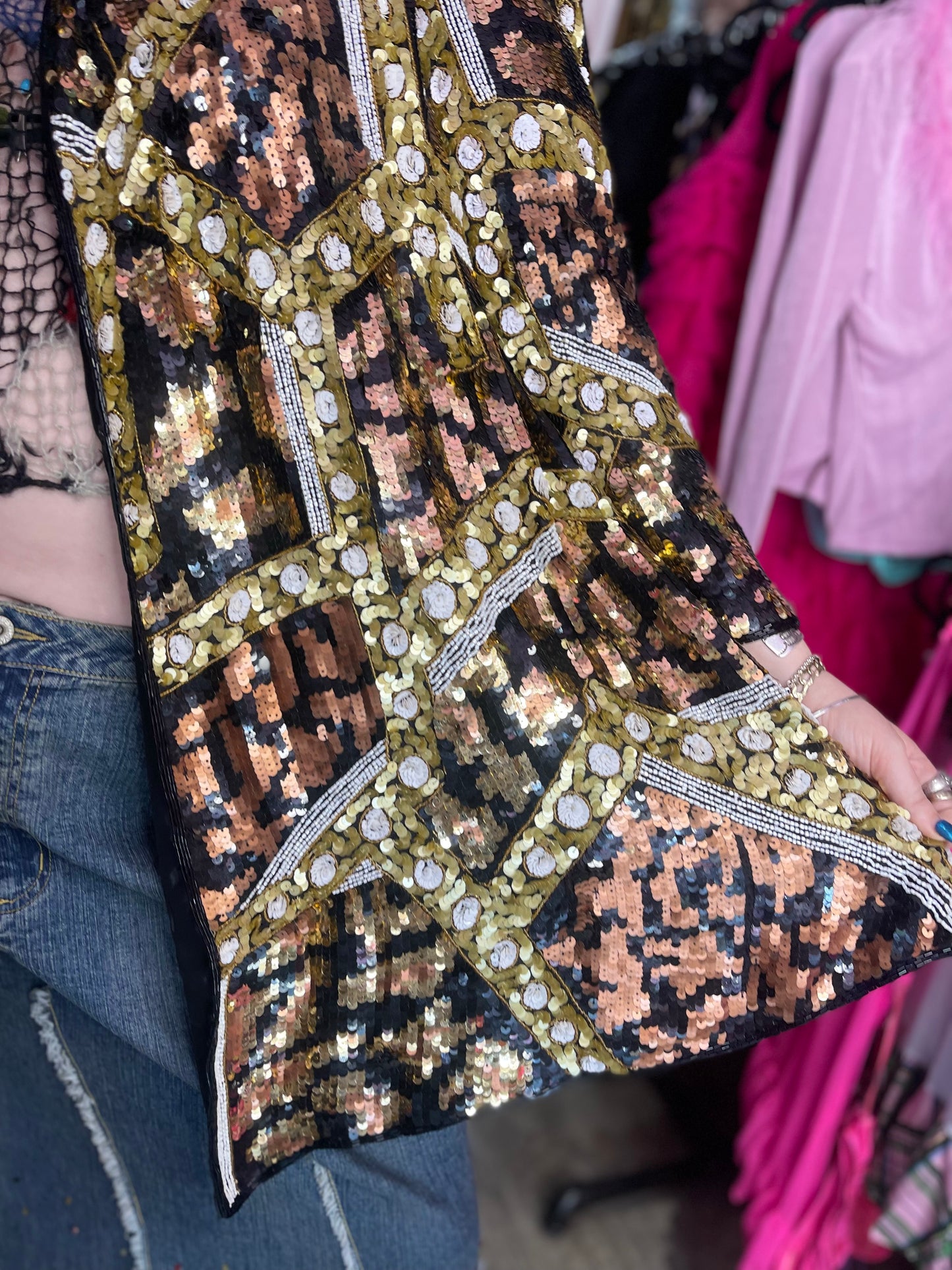 Vintage 80s Sequin Encrusted Gold Kimono Jacket - Spark Pretty