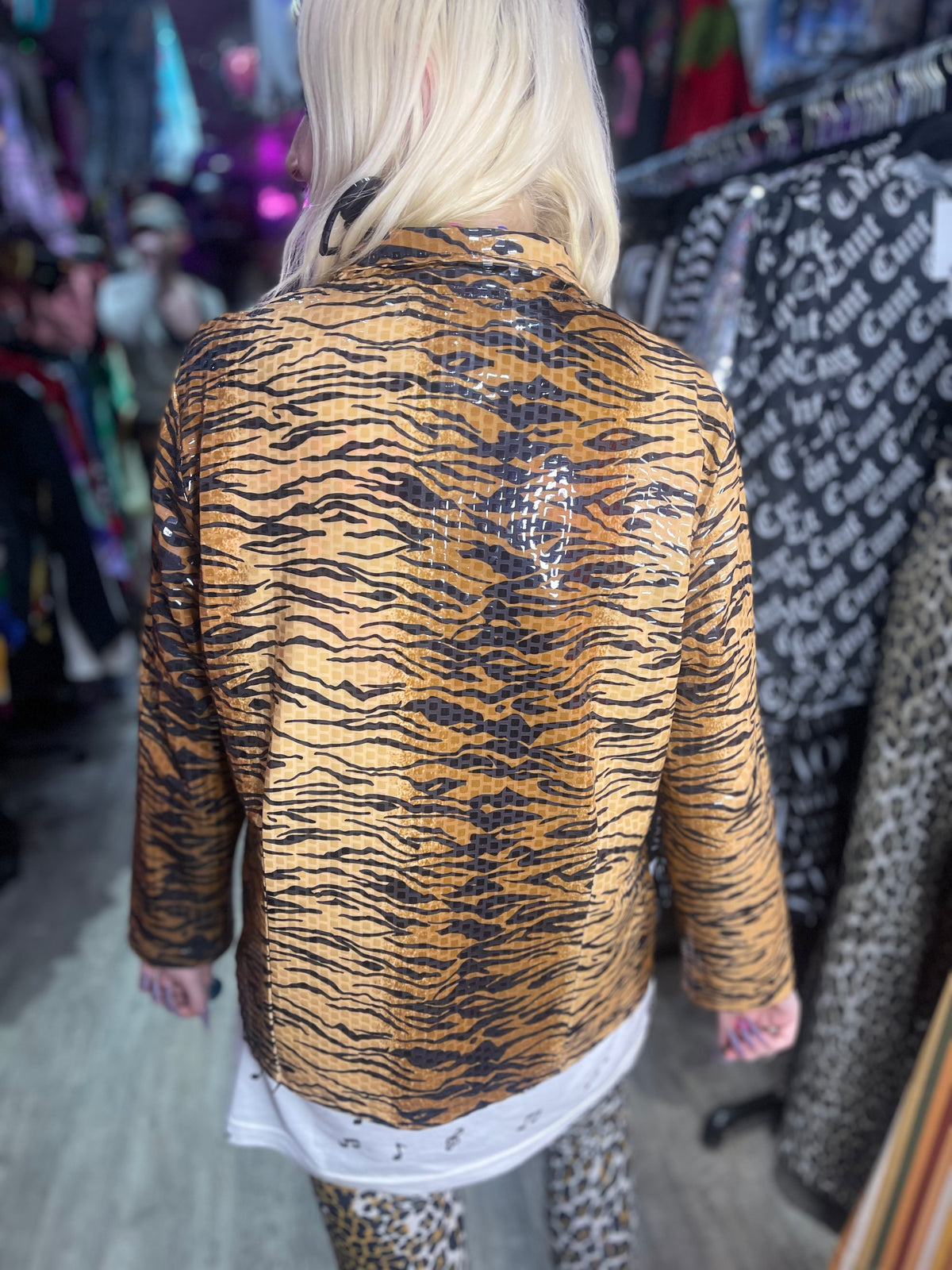Vintage Y2K Tiger Print Shiny Jacket