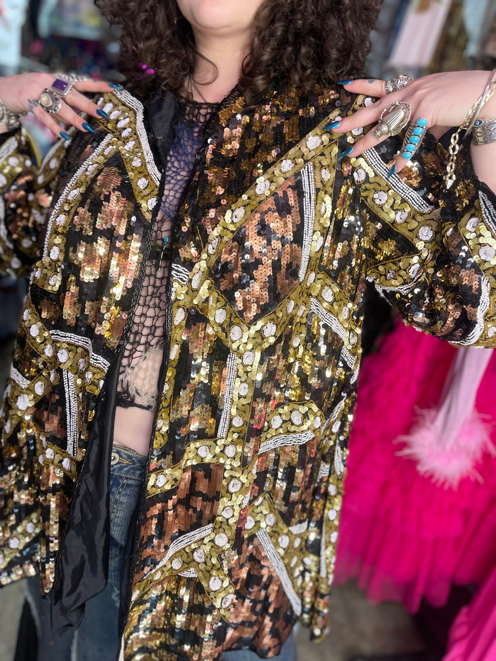 Vintage 80s Sequin Encrusted Gold Kimono Jacket - Spark Pretty