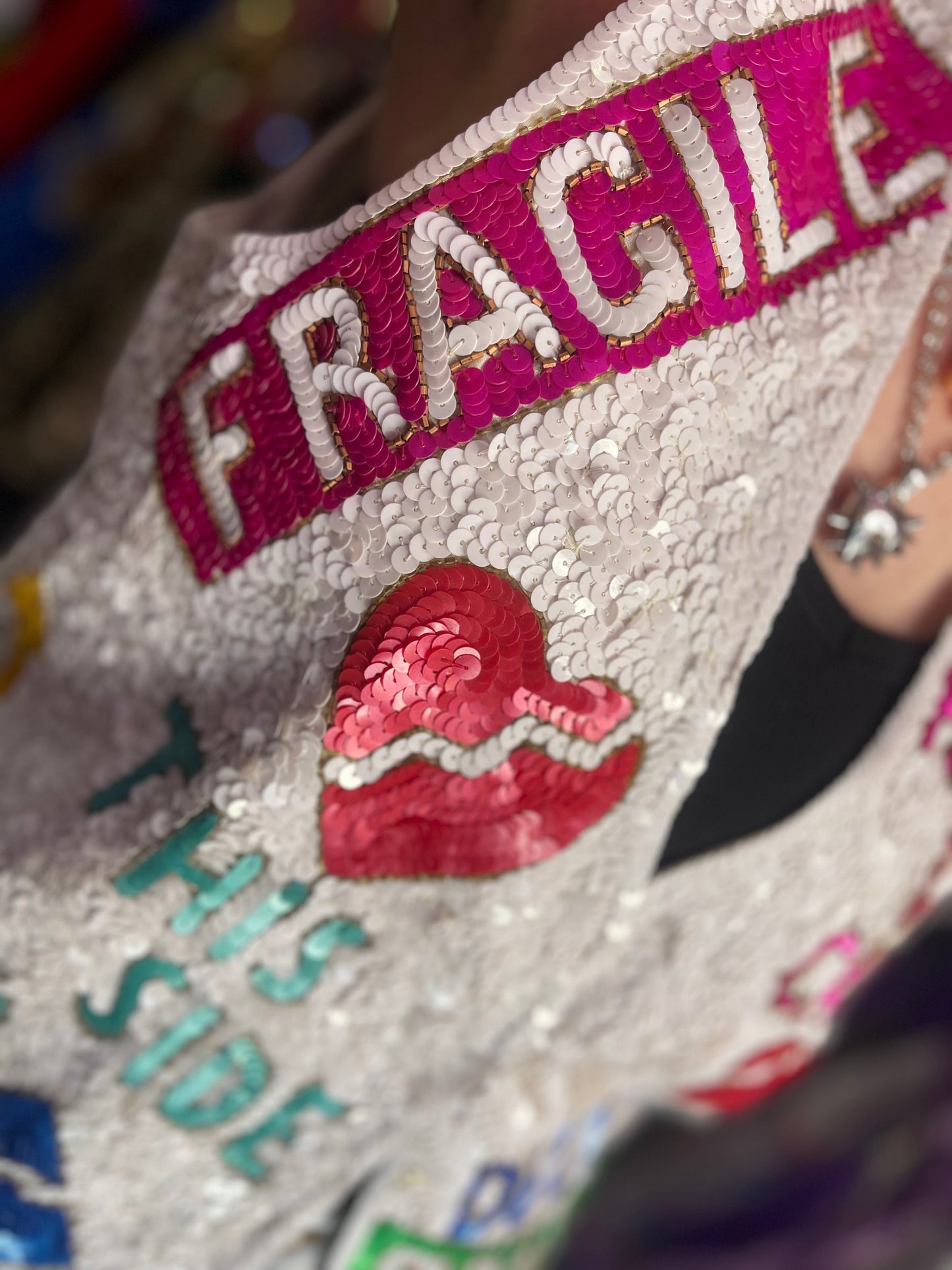 Vintage 90s Sequin Fragile Theme Vest - Spark Pretty