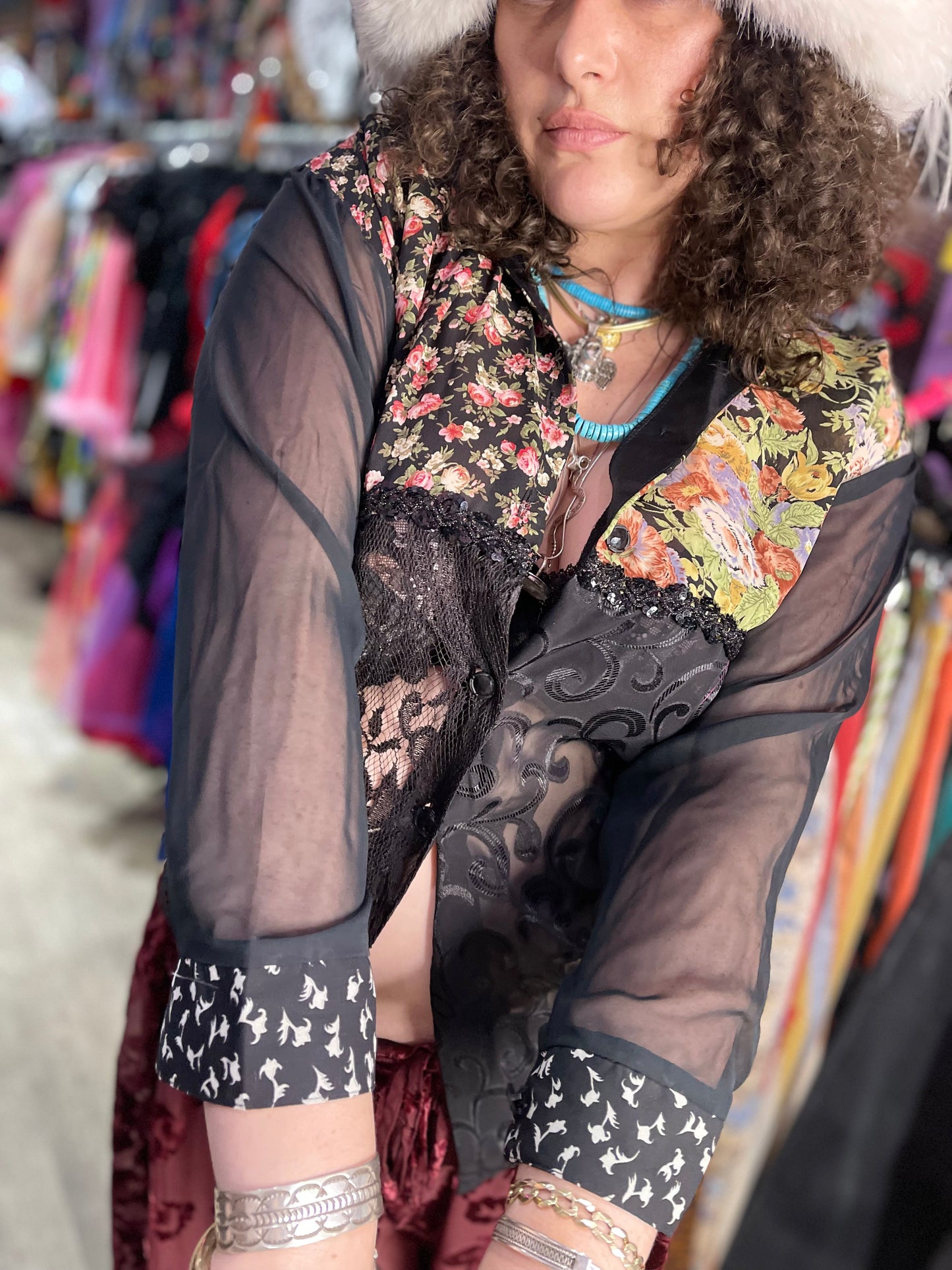 Vintage 90s Mix Print Semi Sheer Blouse - Spark Pretty