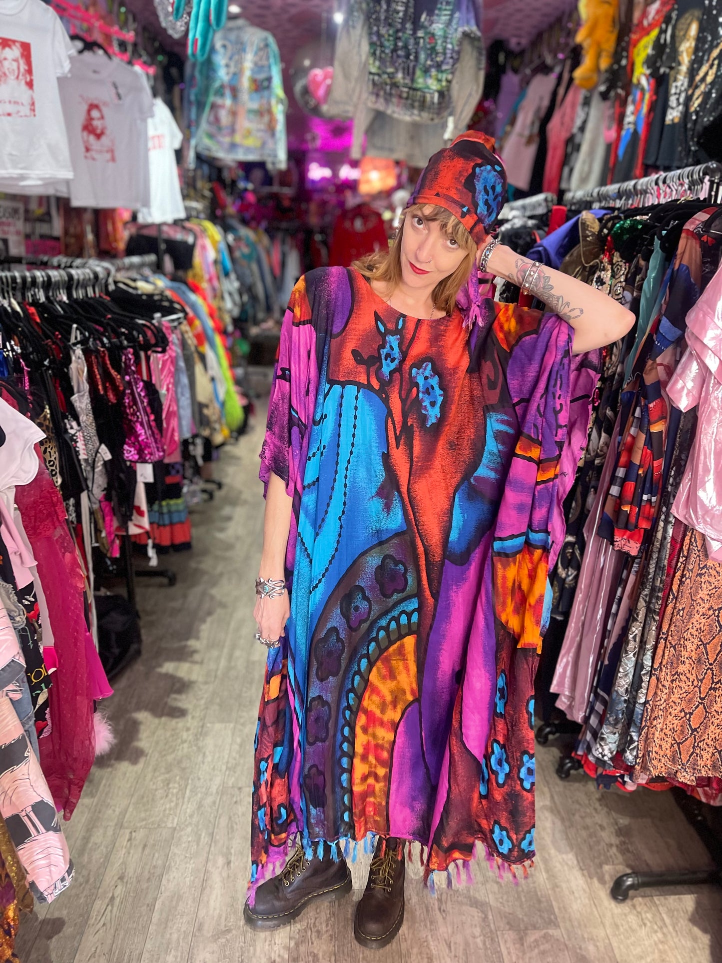 Vintage 80s Watercolor India Gauze Caftan