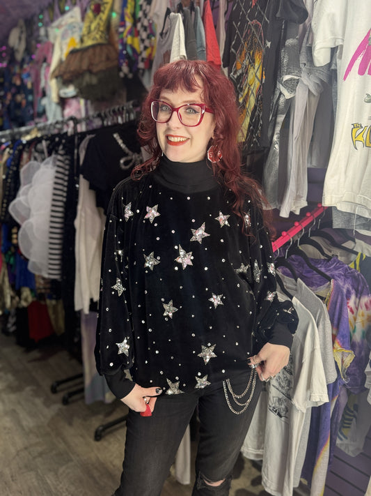 Vintage 80s Sequin Velour Stars Sweatshirt