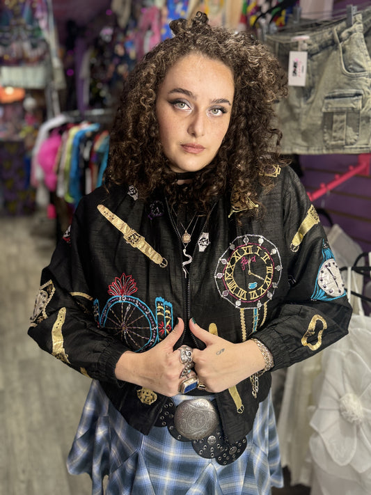 Vintage 90s Clocks and Watches Windbreaker Jacket