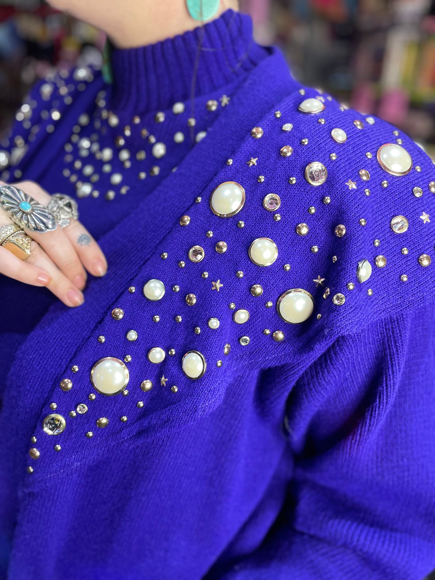 Vintage Purple Pearl Studded Cardigan