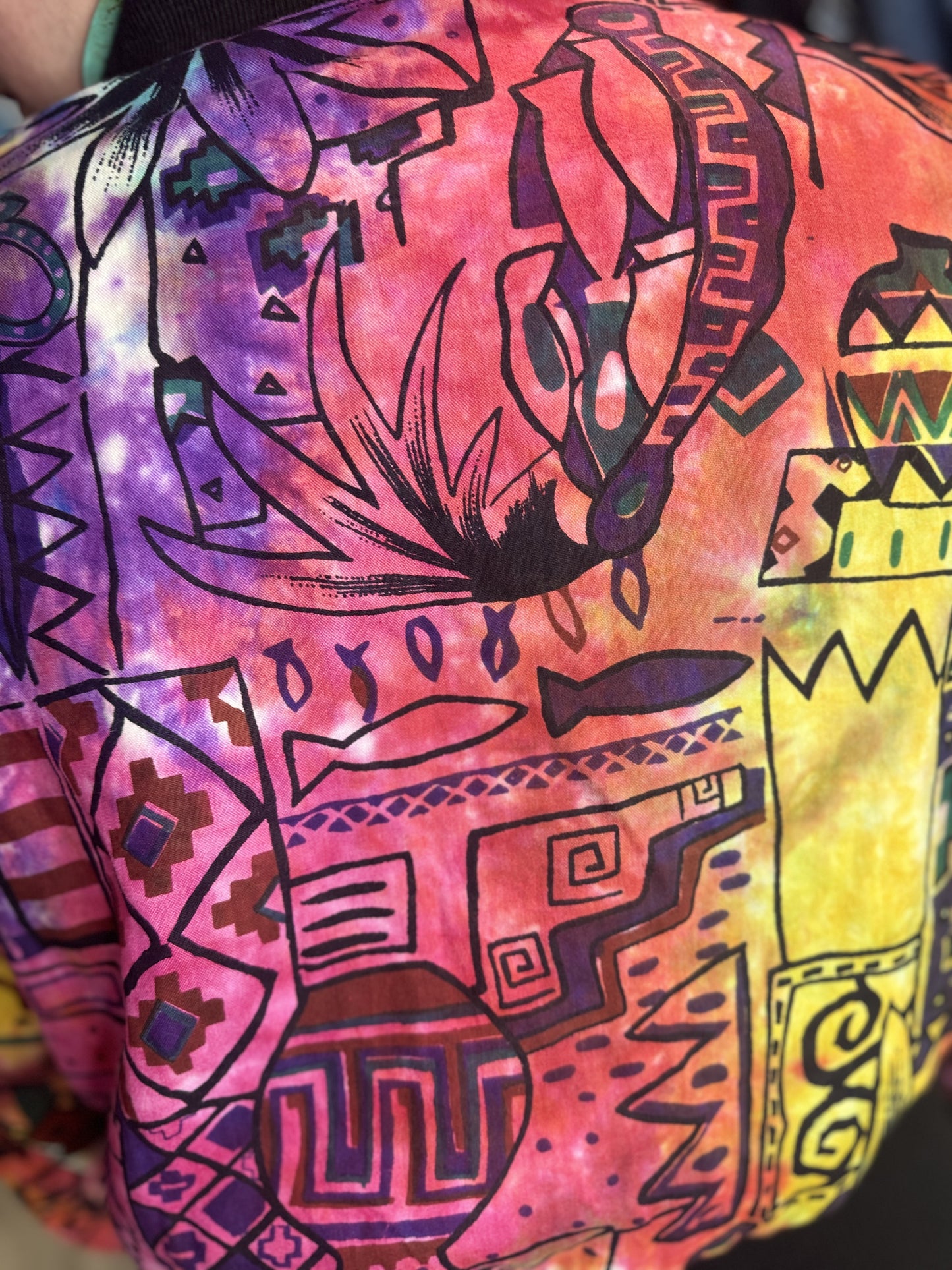 Vintage 90s Colorful Batik Print Cropped Sequin Bomber