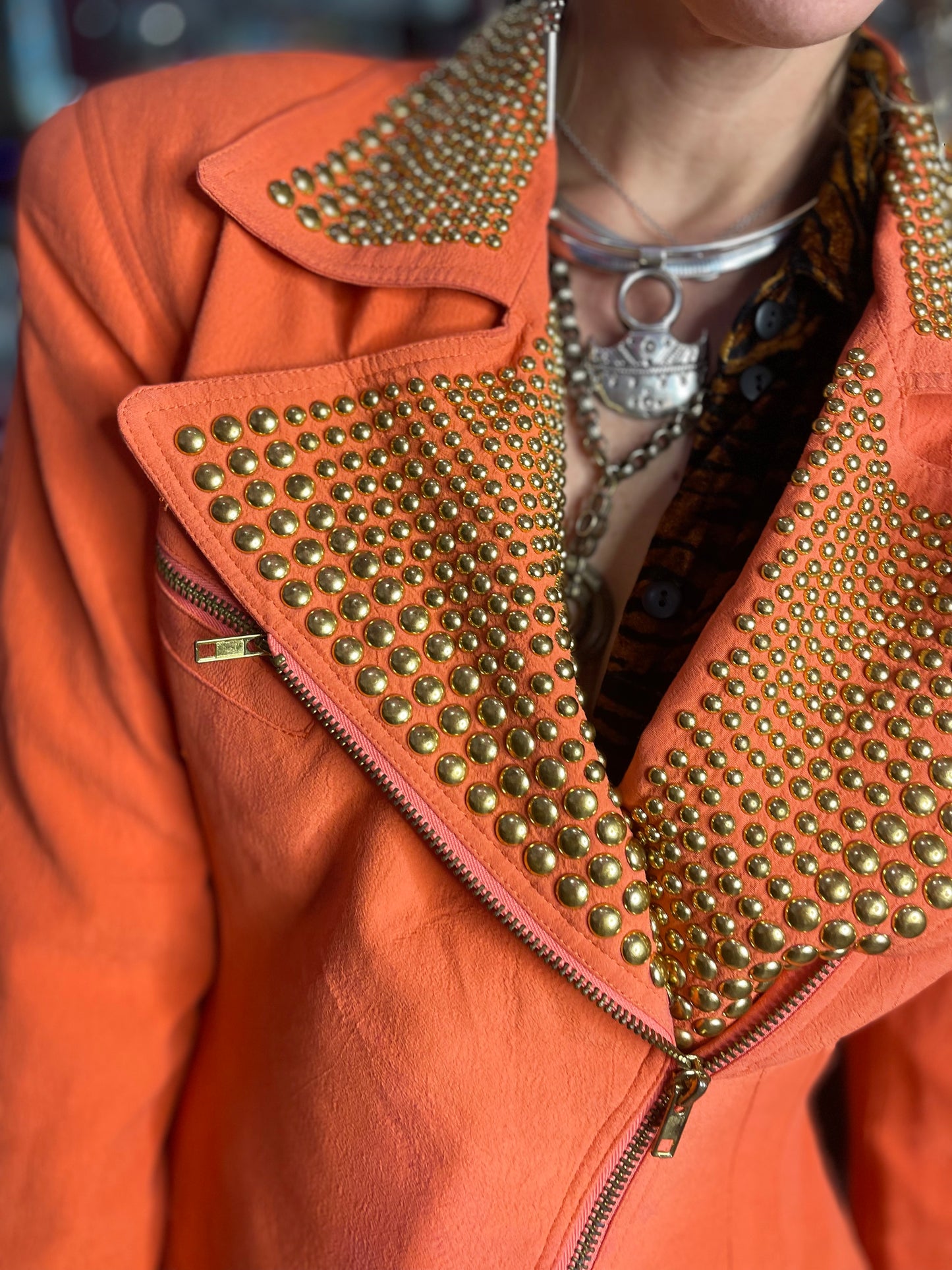 Vintage 90’s Gold Studded Peach Zipper Detail Blazer