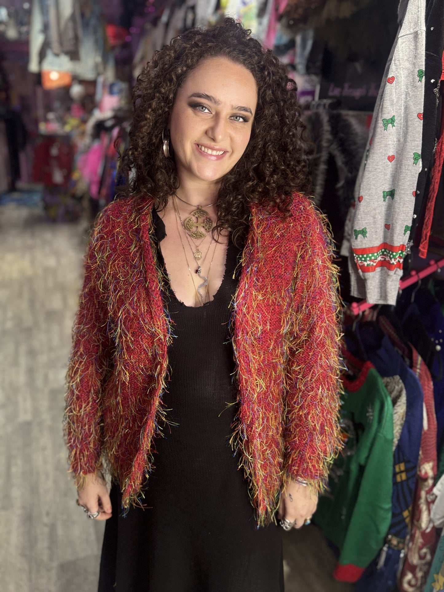 Vintage 80s Red Fuzzy Cardigan