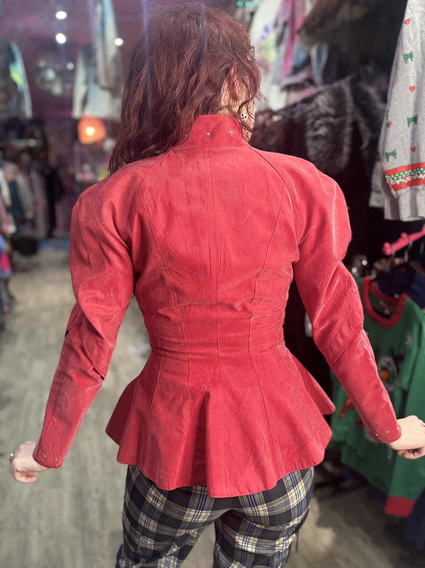 Vintage 90s Bedazzled Studded Red Peplum Jacket