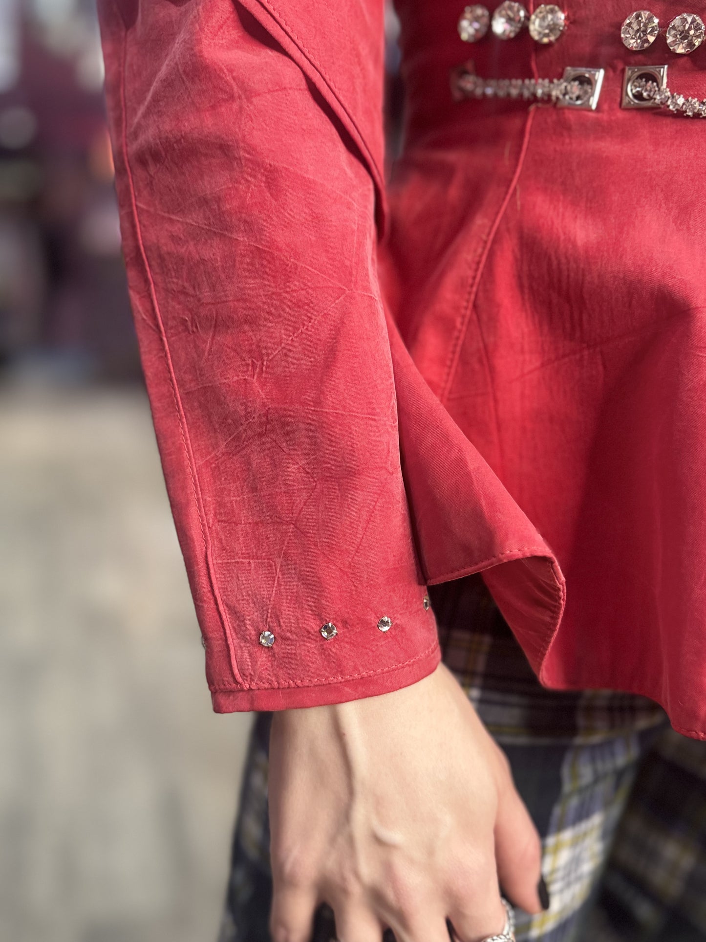 Vintage 90s Bedazzled Studded Red Peplum Jacket