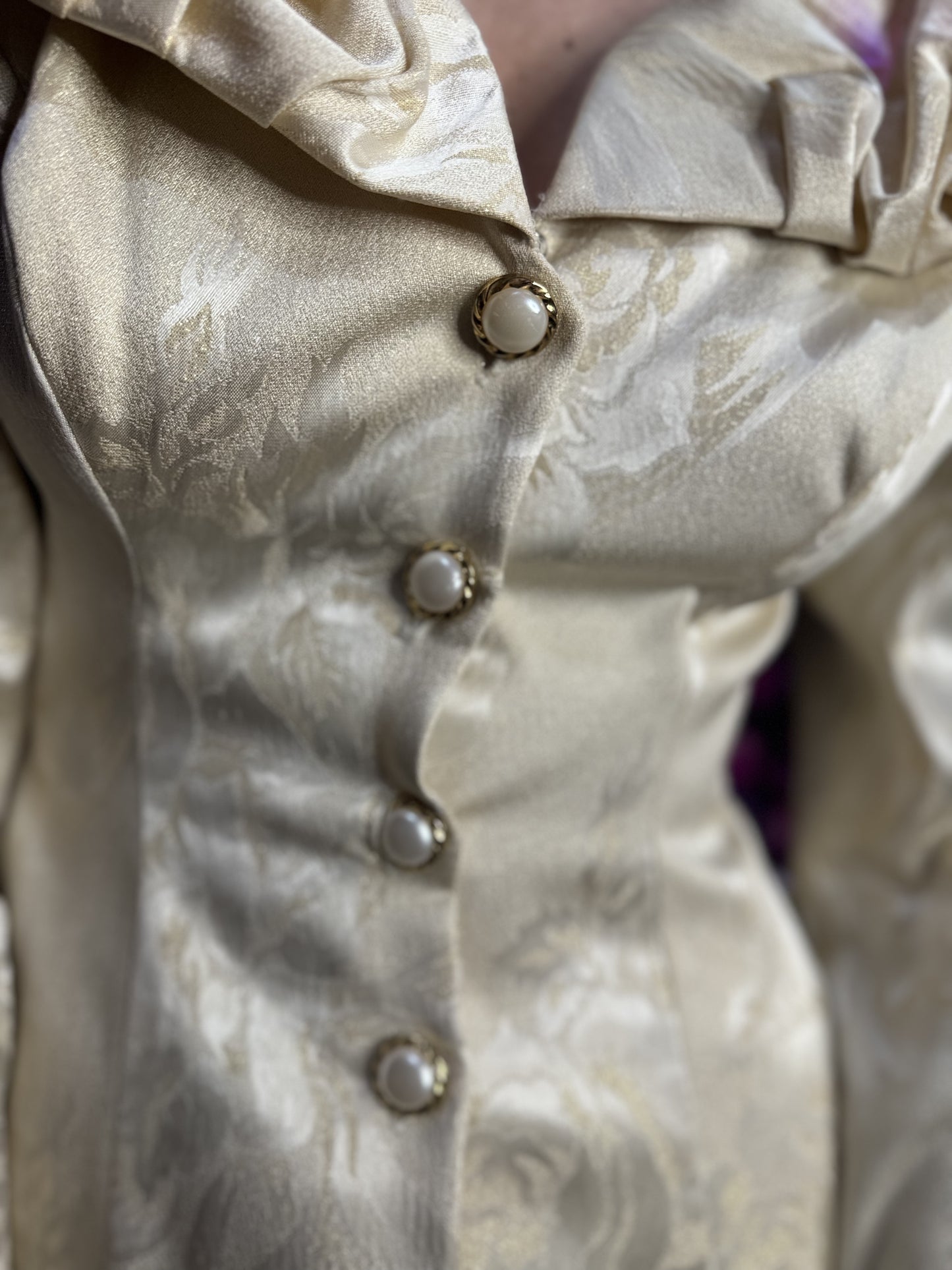 Vintage 80’s Dramatic Shoulder White Sparkle Pearl Peplum Jacket