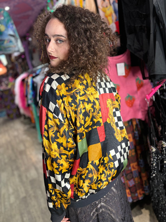 Vintage 90s Baroque Mix Print Bomber Jacket