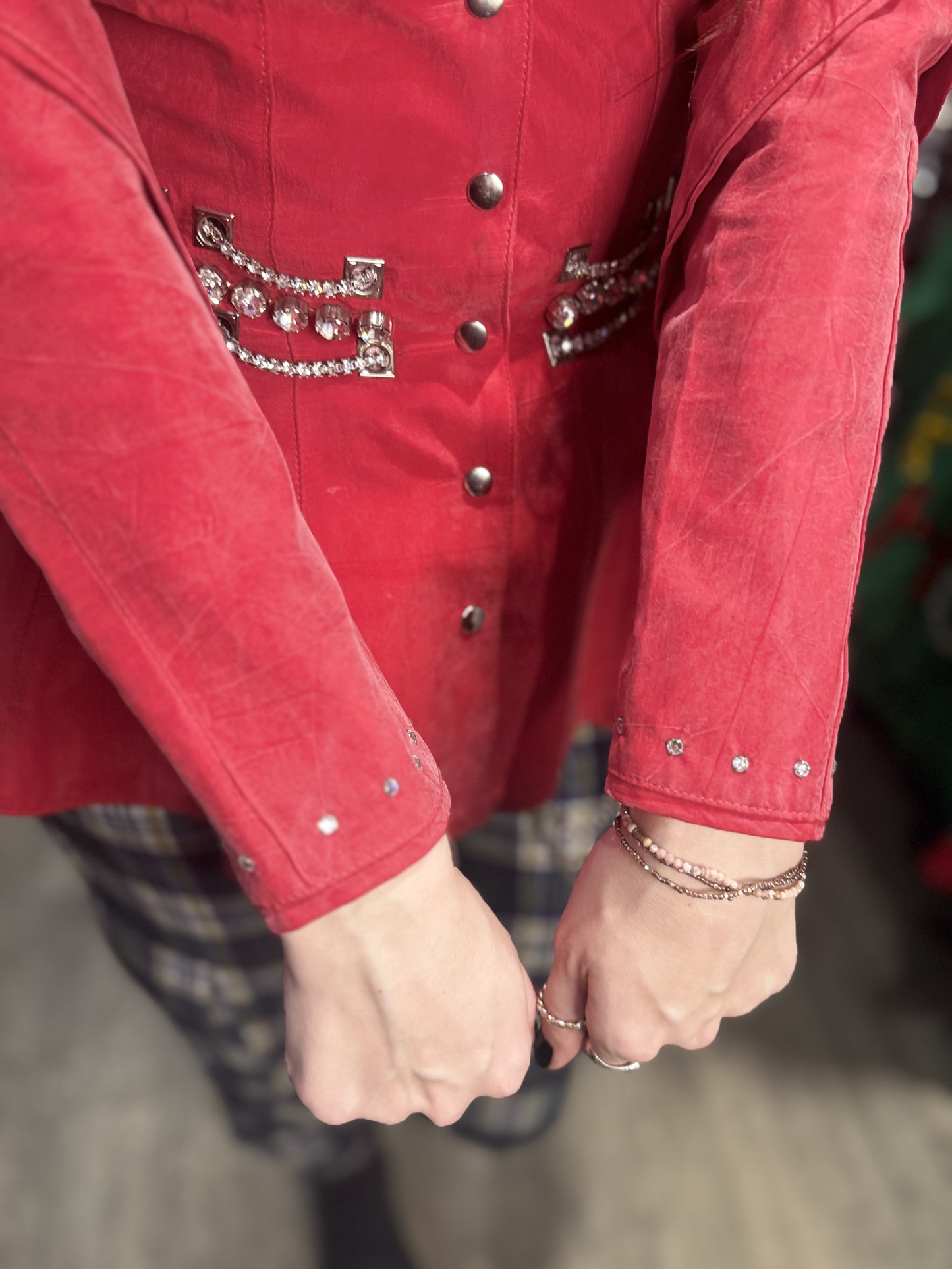 Vintage 90s Bedazzled Studded Red Peplum Jacket