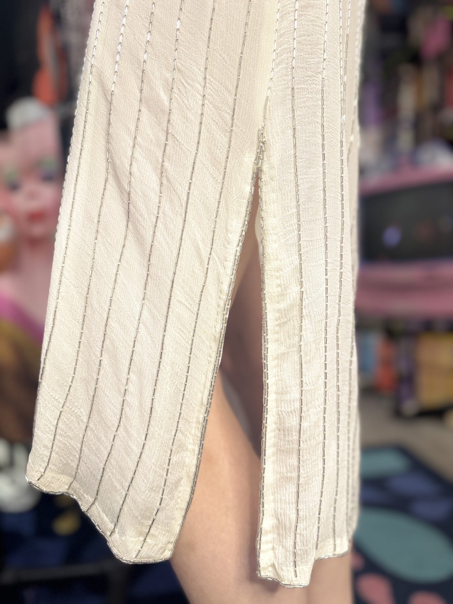Vintage 80’s Beaded White Silk Shift Dress